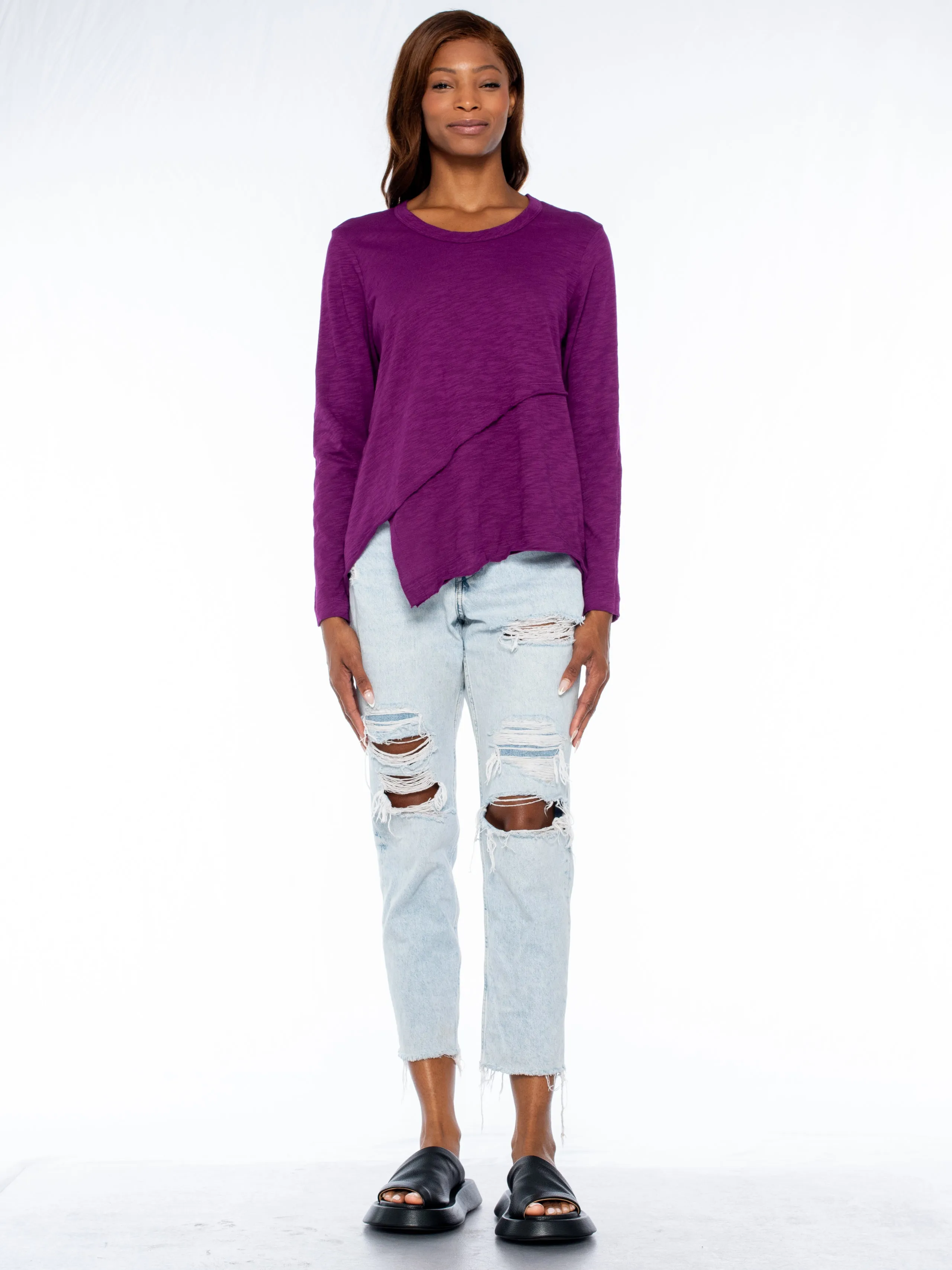 Crew Long Sleeve Easy Crossover Raw Hem Top