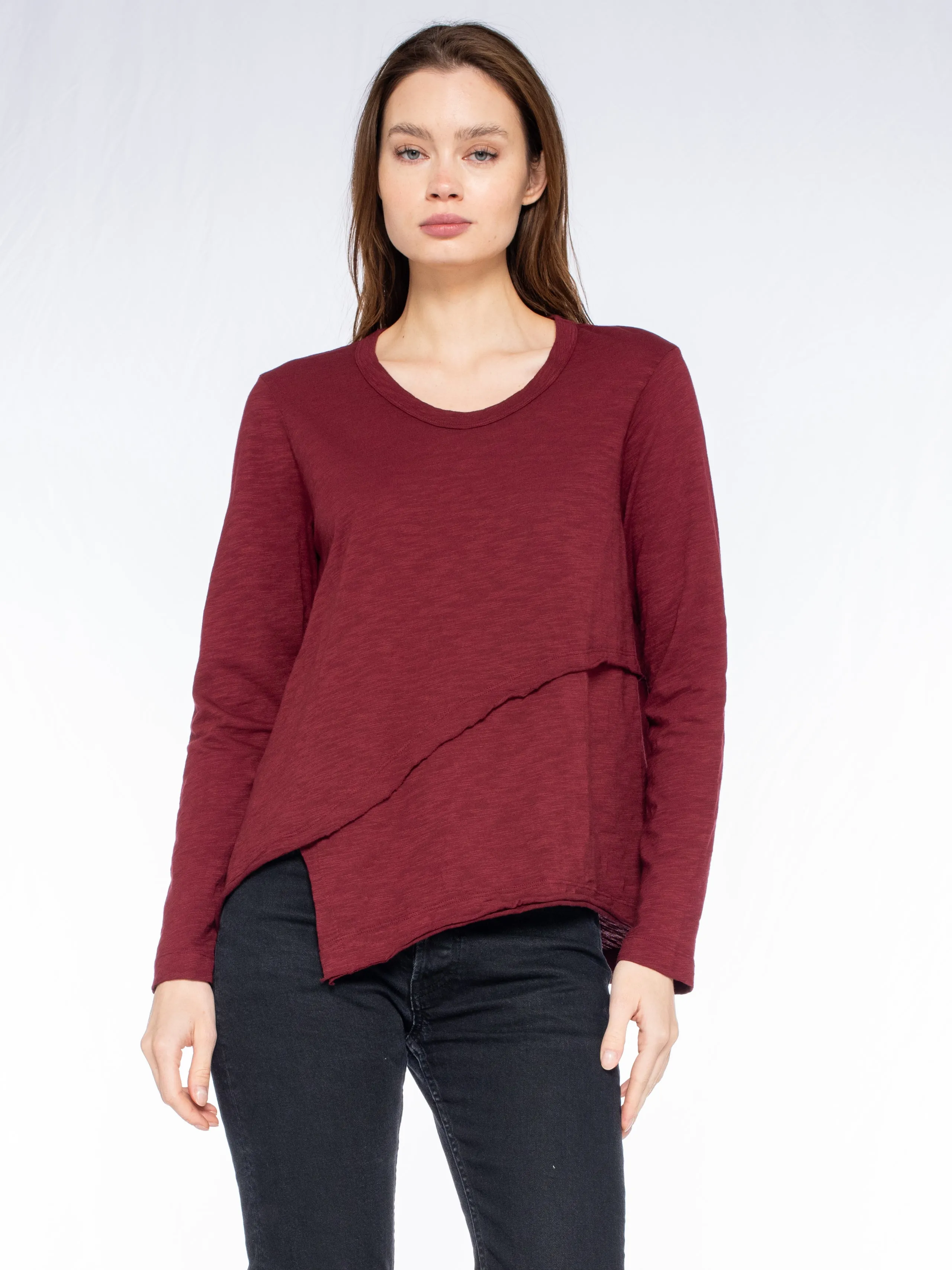 Crew Long Sleeve Easy Crossover Raw Hem Top