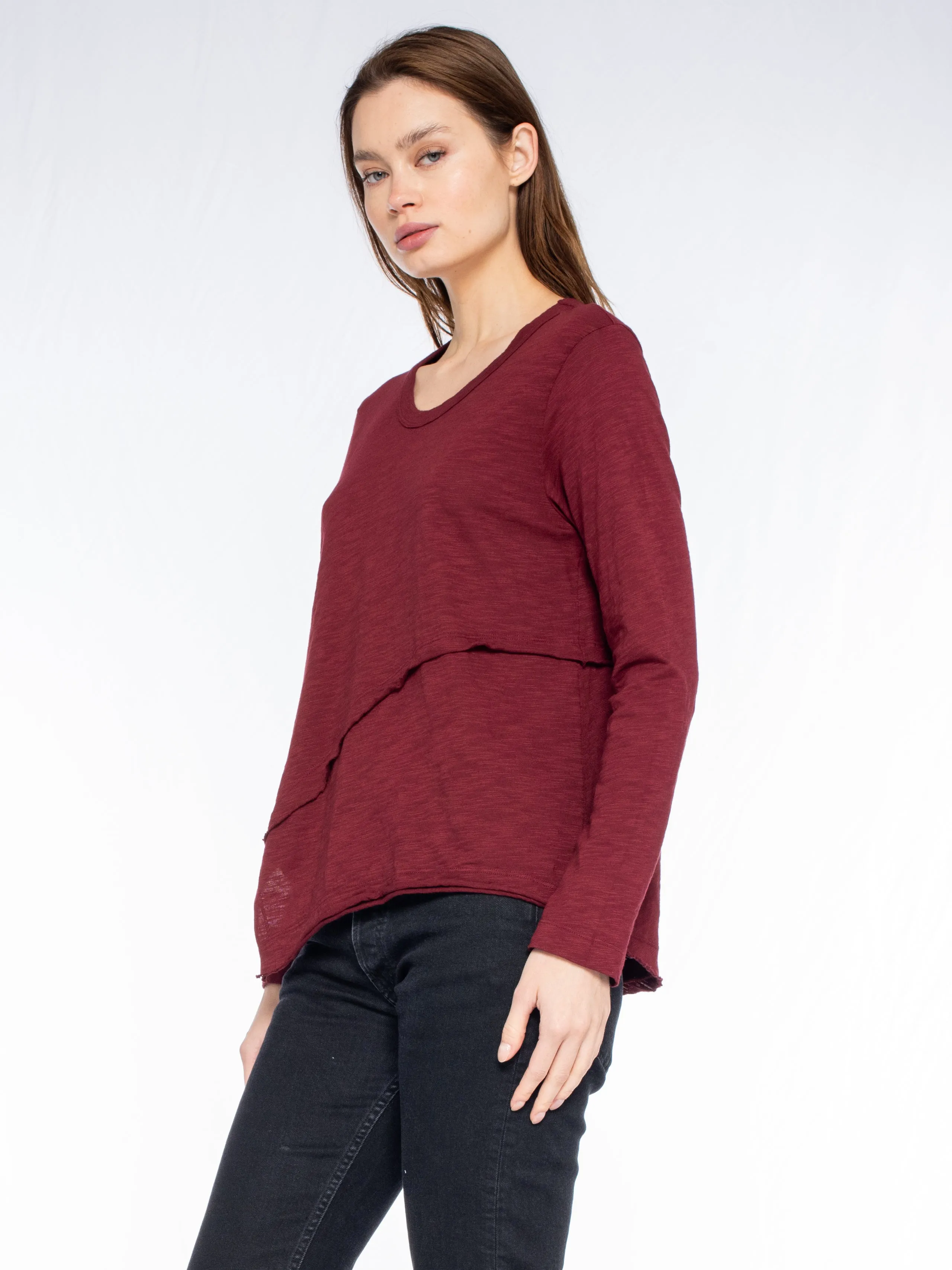 Crew Long Sleeve Easy Crossover Raw Hem Top