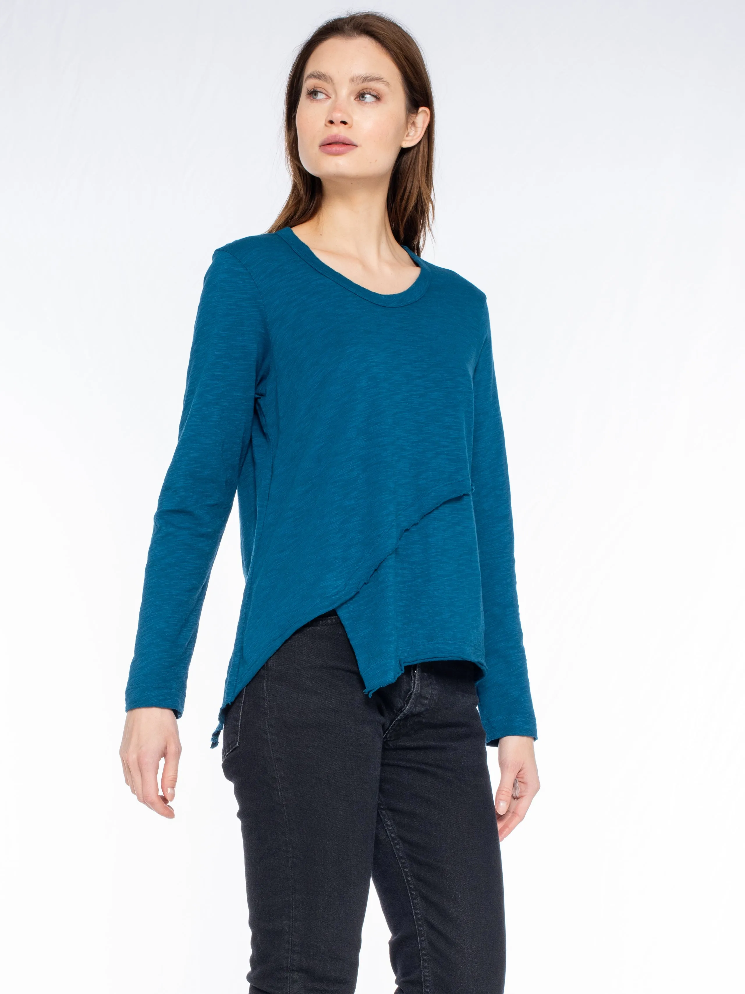 Crew Long Sleeve Easy Crossover Raw Hem Top
