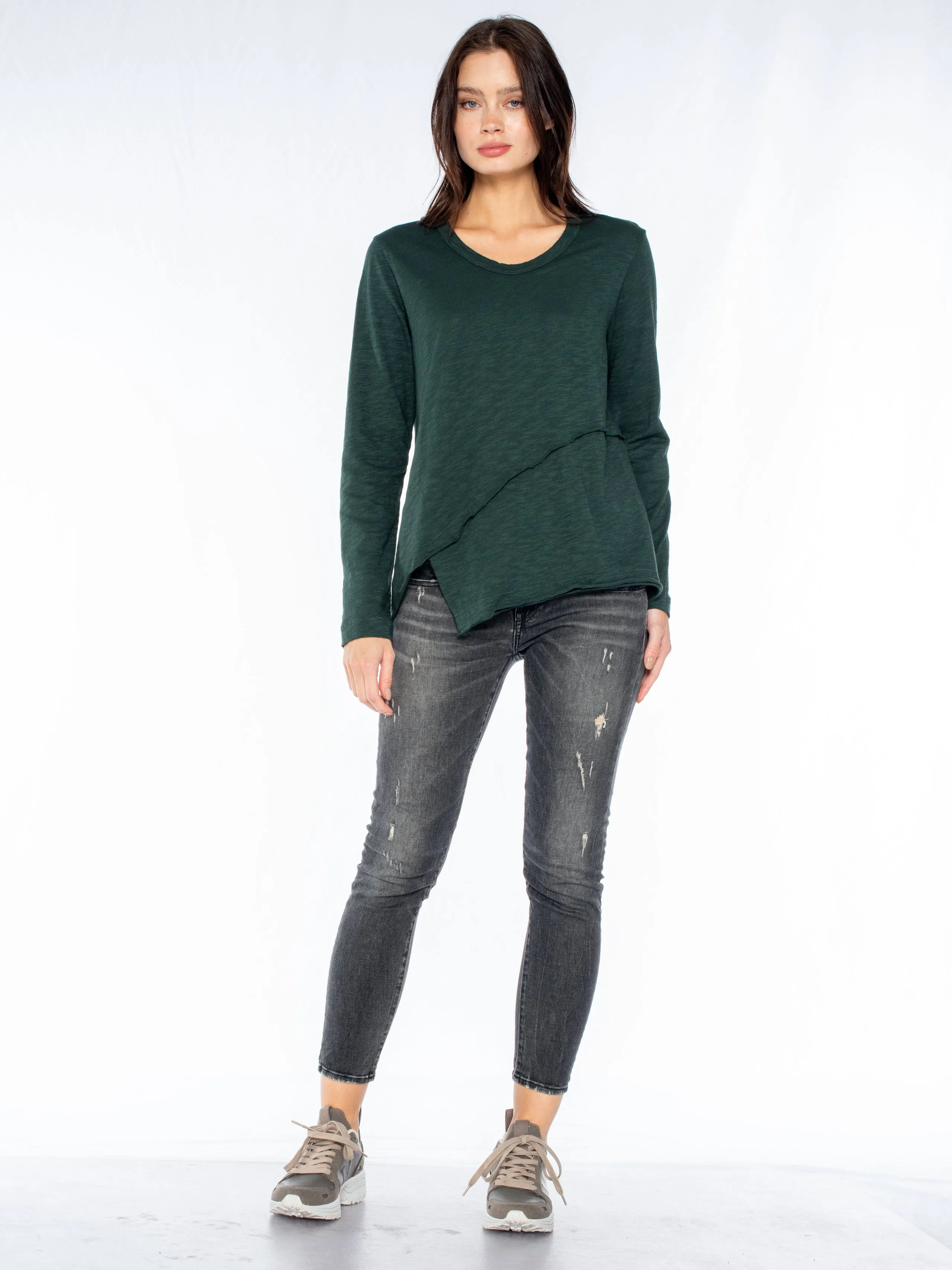 Crew Long Sleeve Easy Crossover Raw Hem Top