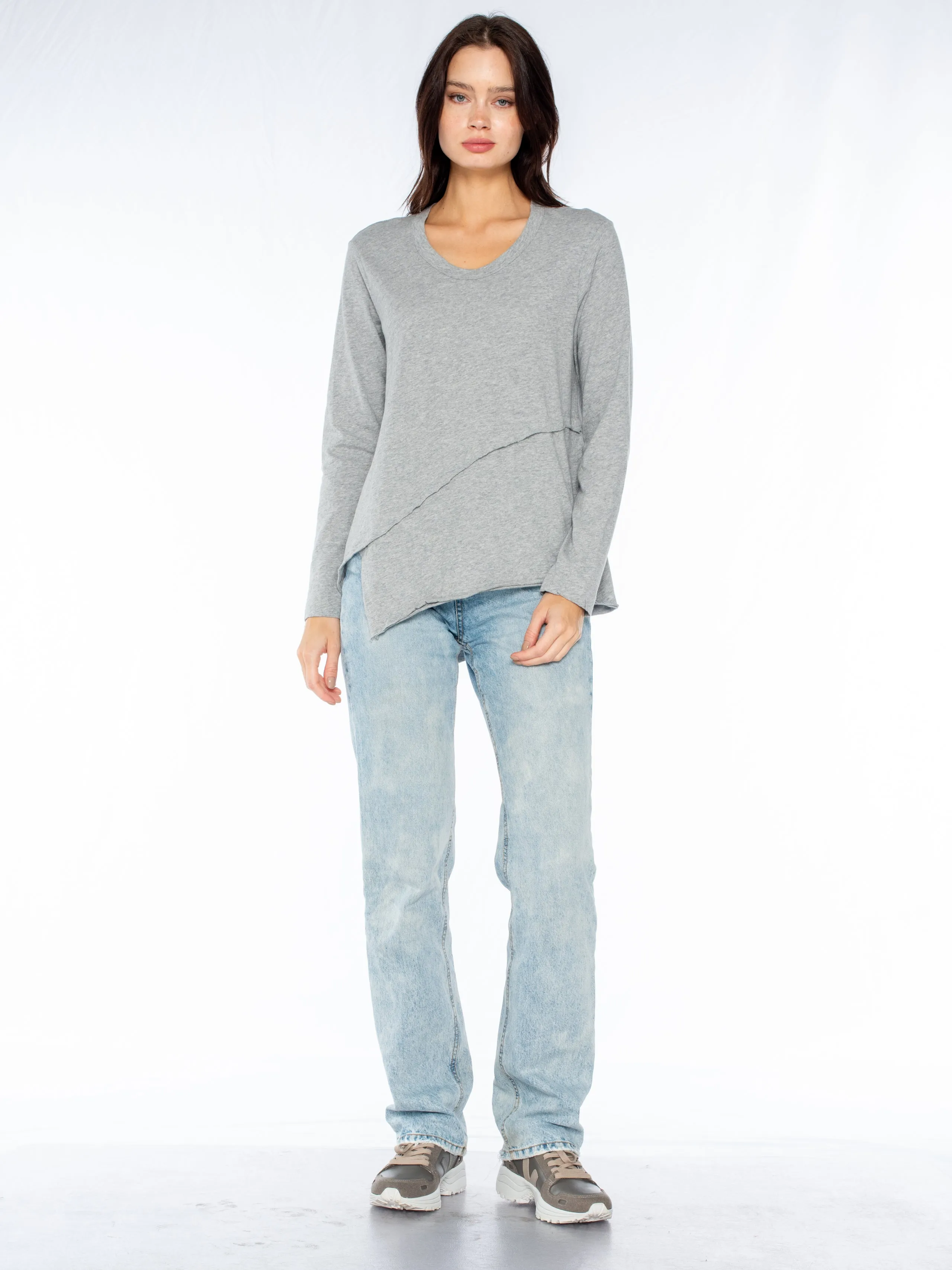 Crew Long Sleeve Easy Crossover Raw Hem Top