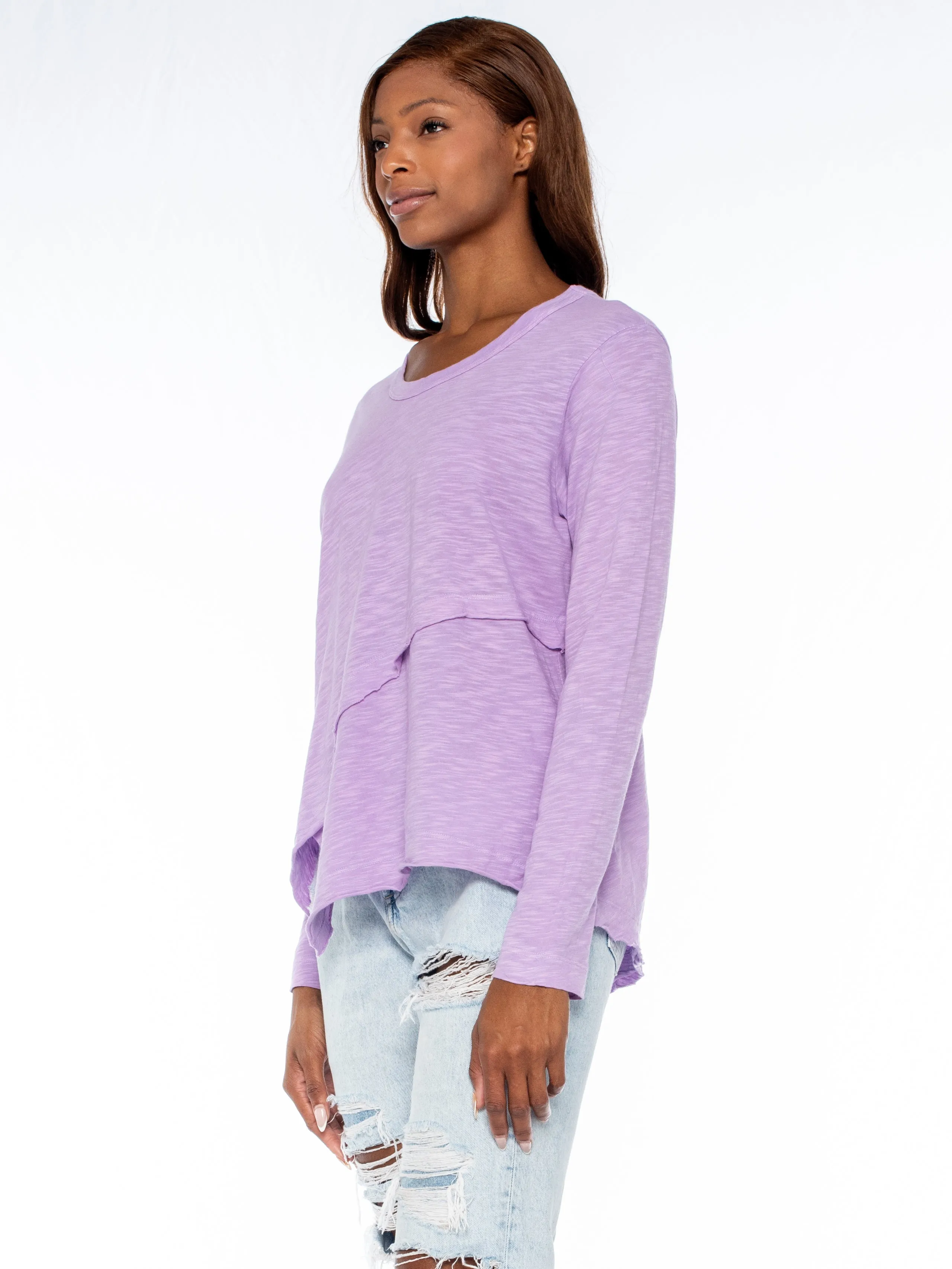 Crew Long Sleeve Easy Crossover Raw Hem Top