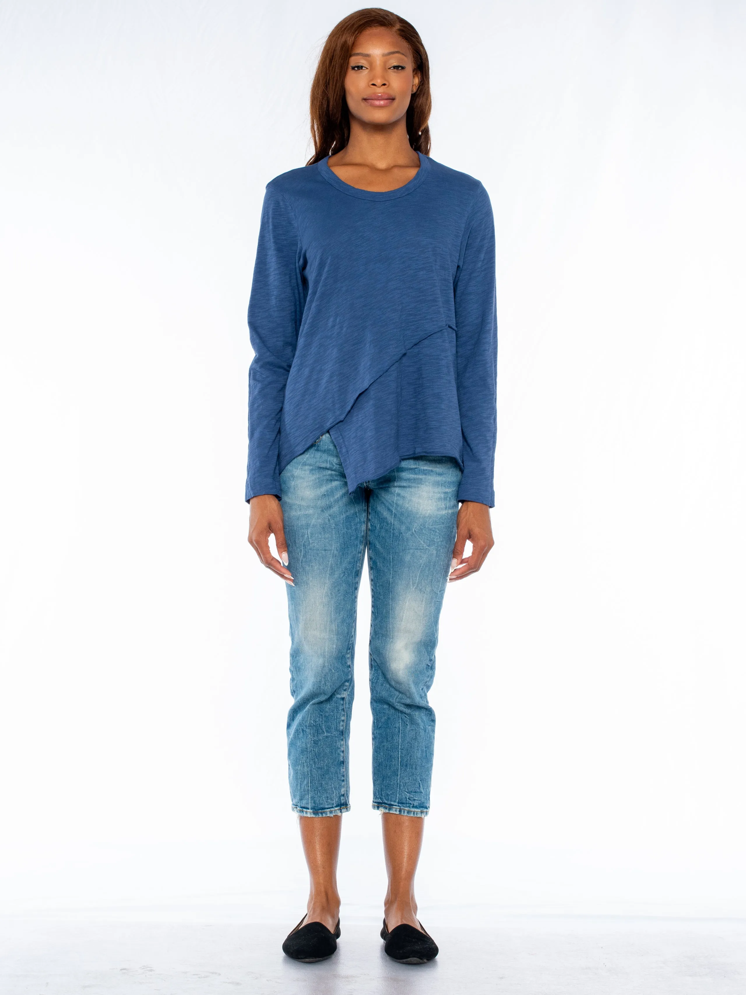 Crew Long Sleeve Easy Crossover Raw Hem Top