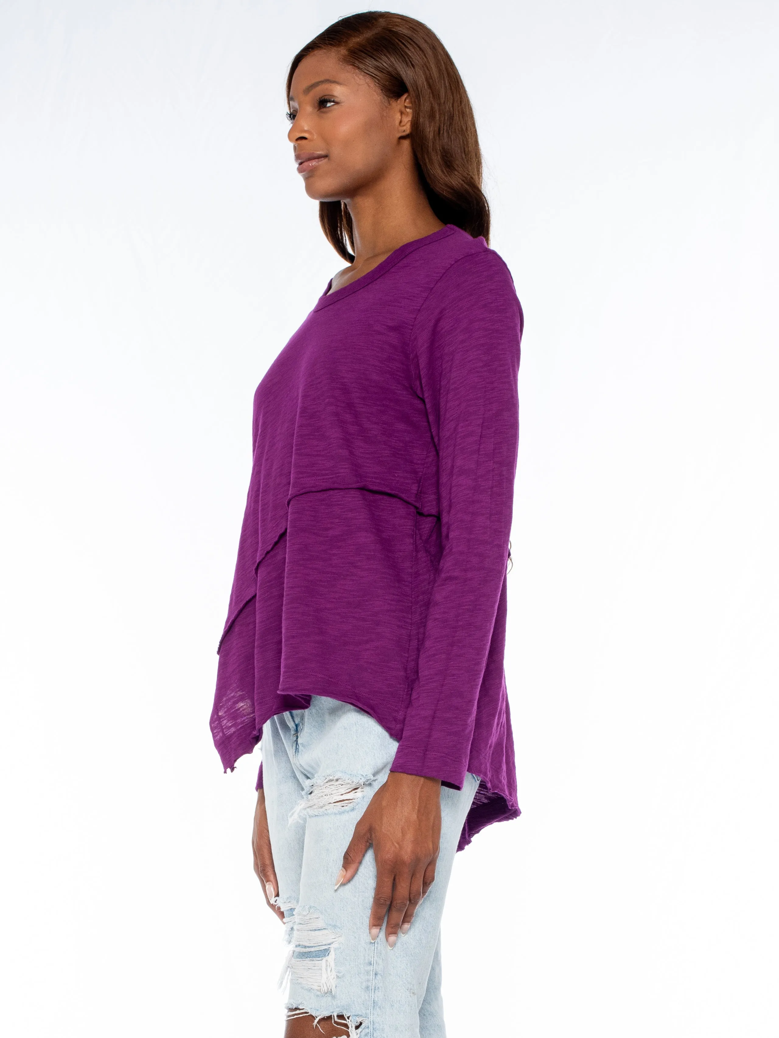 Crew Long Sleeve Easy Crossover Raw Hem Top