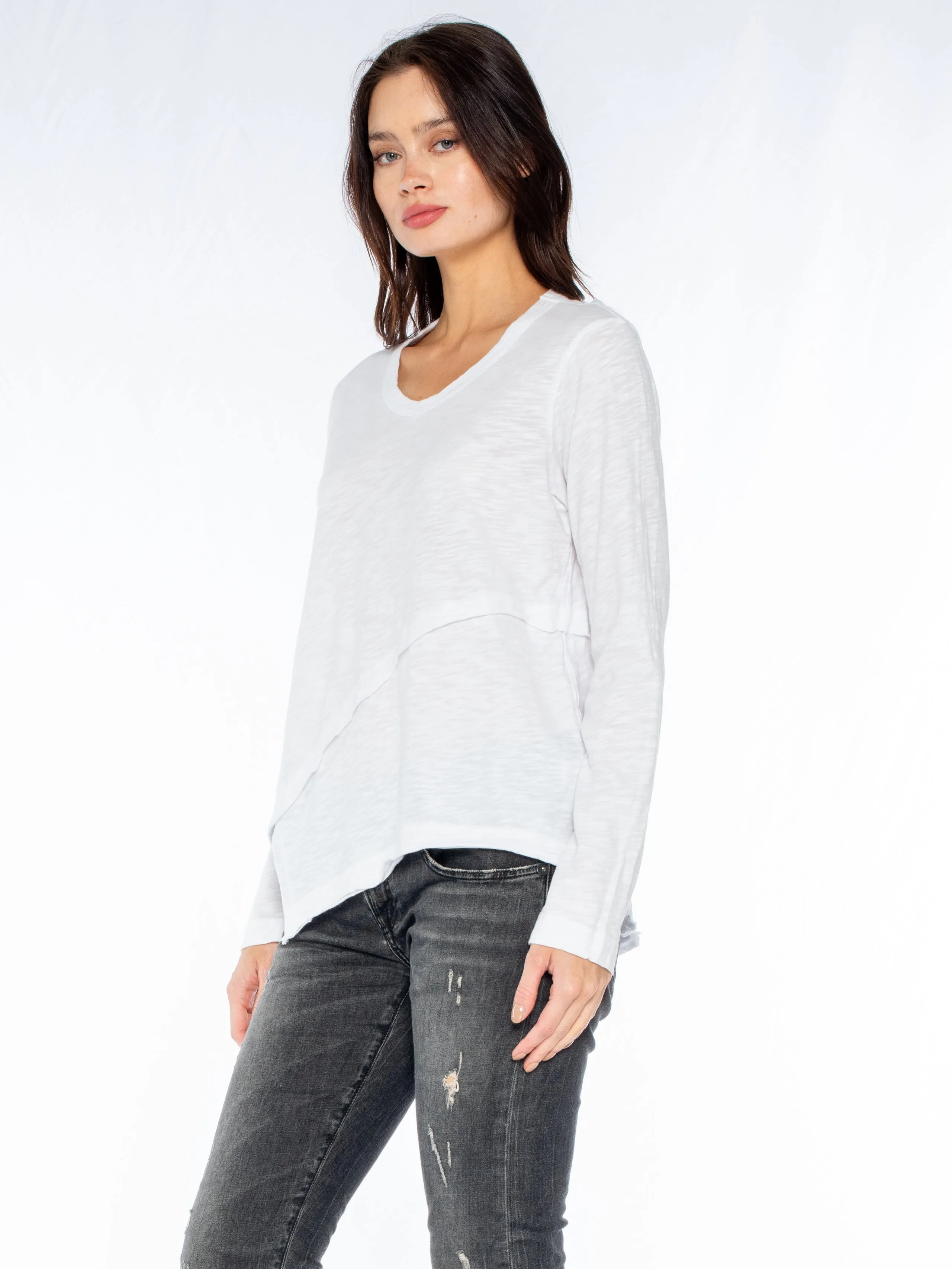 Crew Long Sleeve Easy Crossover Raw Hem Top