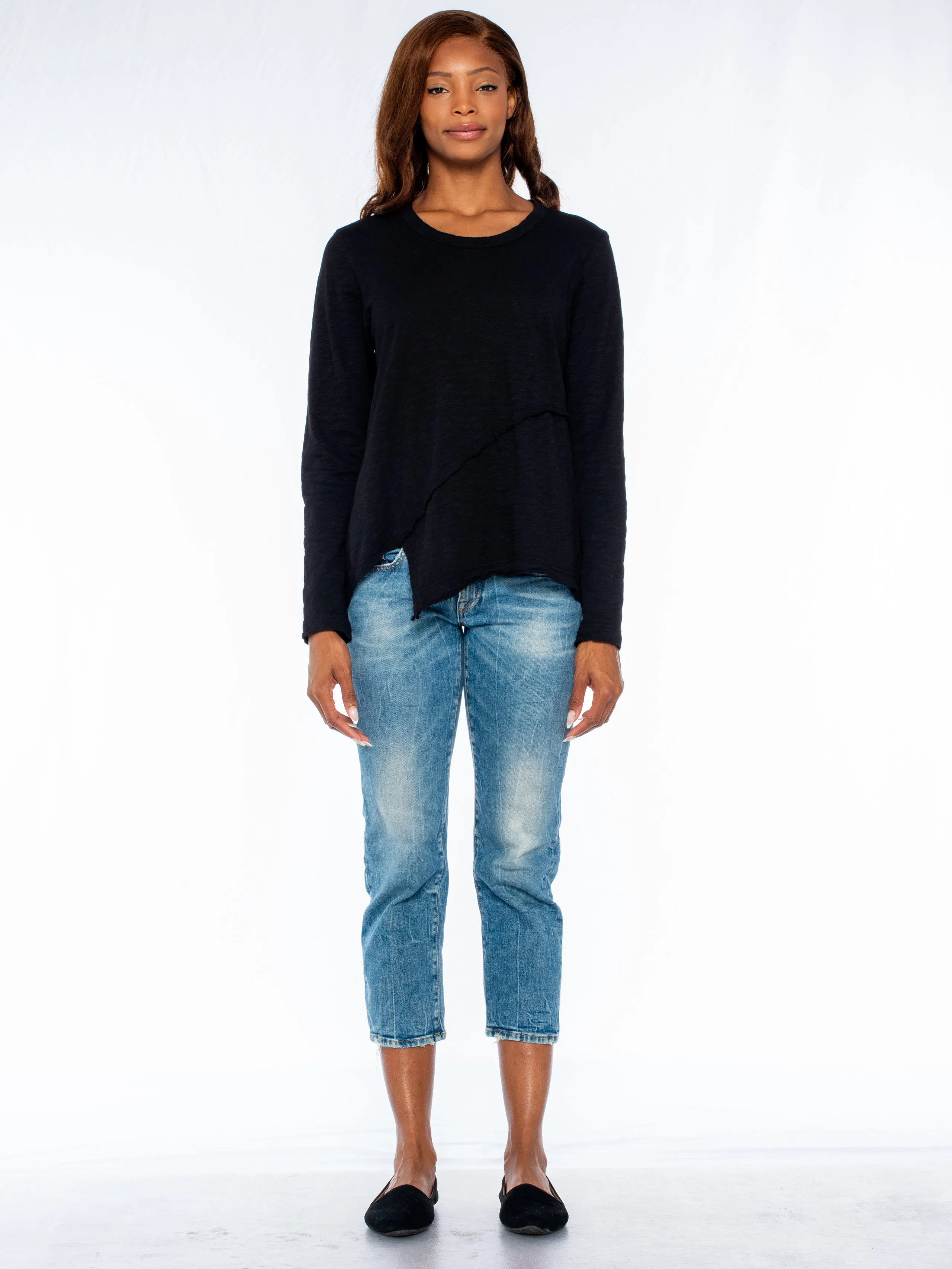 Crew Long Sleeve Easy Crossover Raw Hem Top