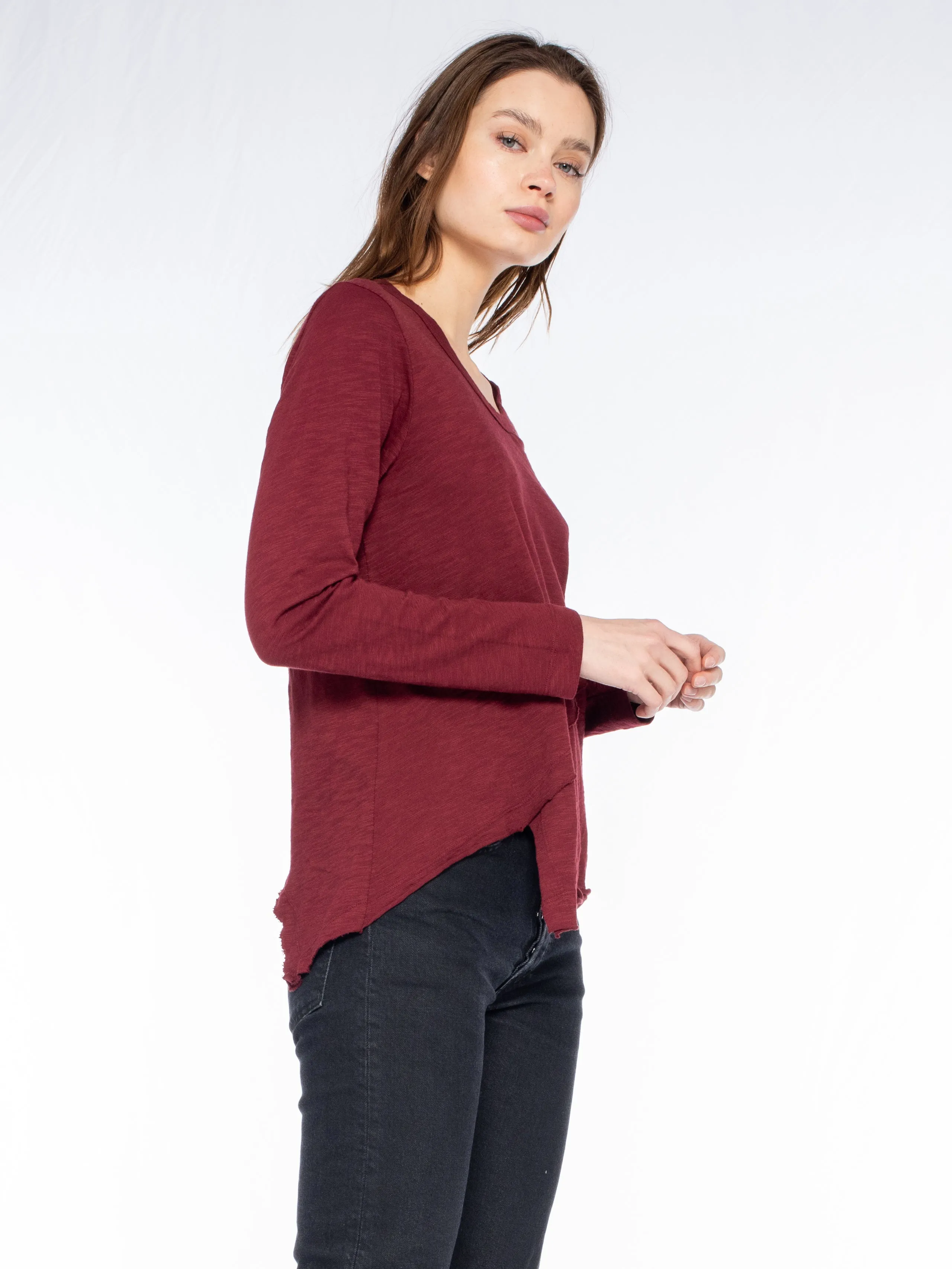 Crew Long Sleeve Easy Crossover Raw Hem Top