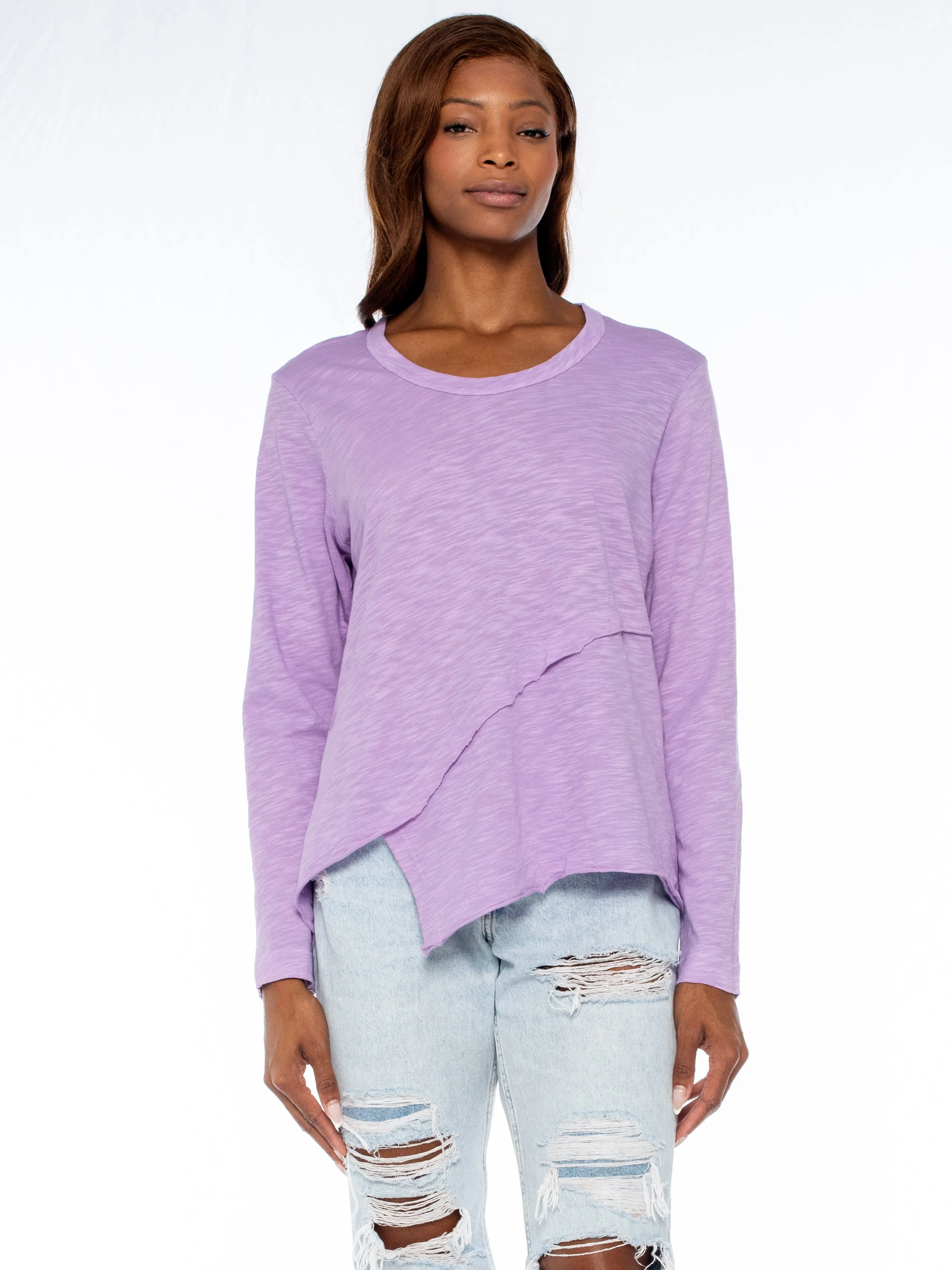 Crew Long Sleeve Easy Crossover Raw Hem Top