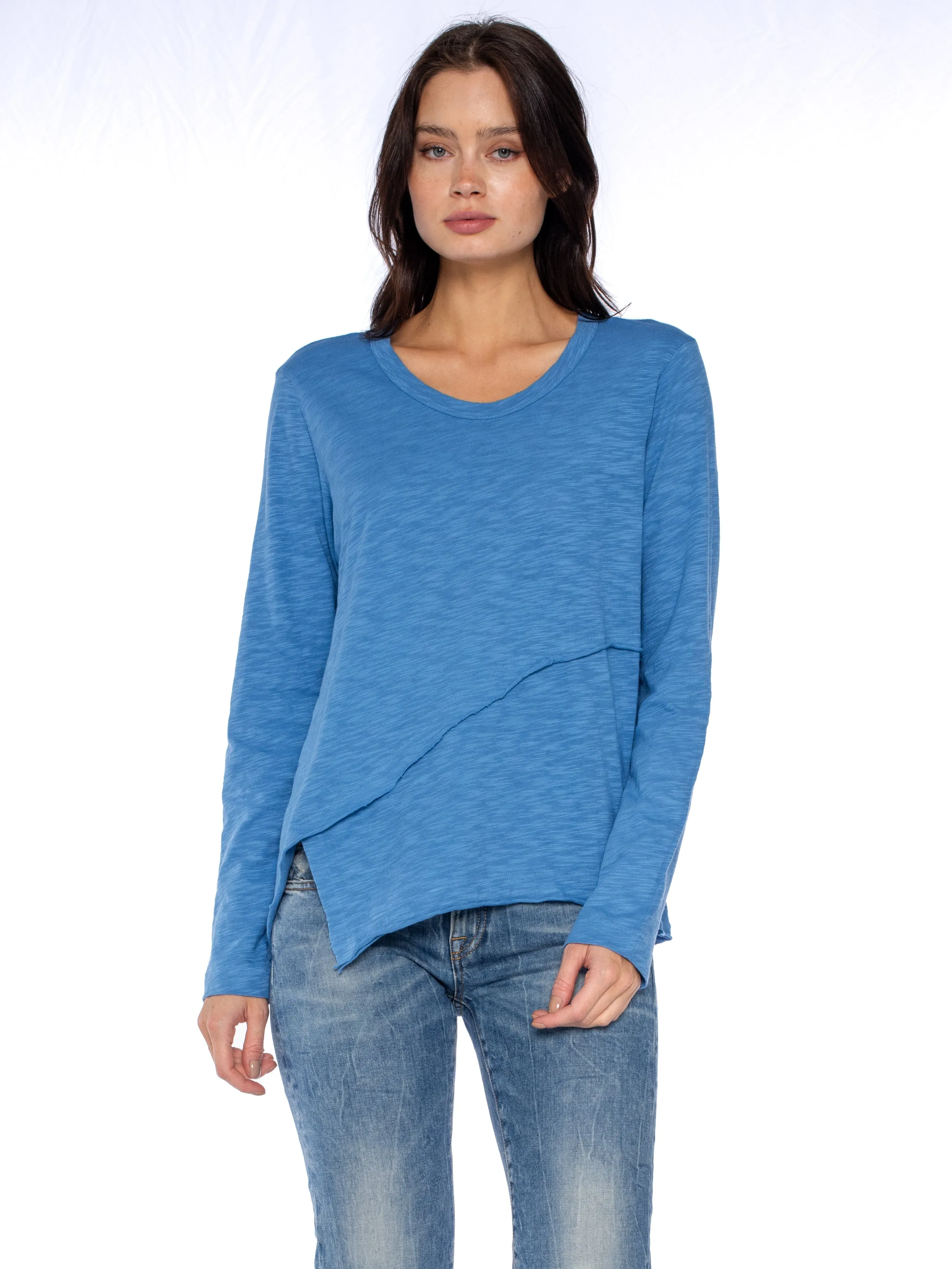 Crew Long Sleeve Easy Crossover Raw Hem Top