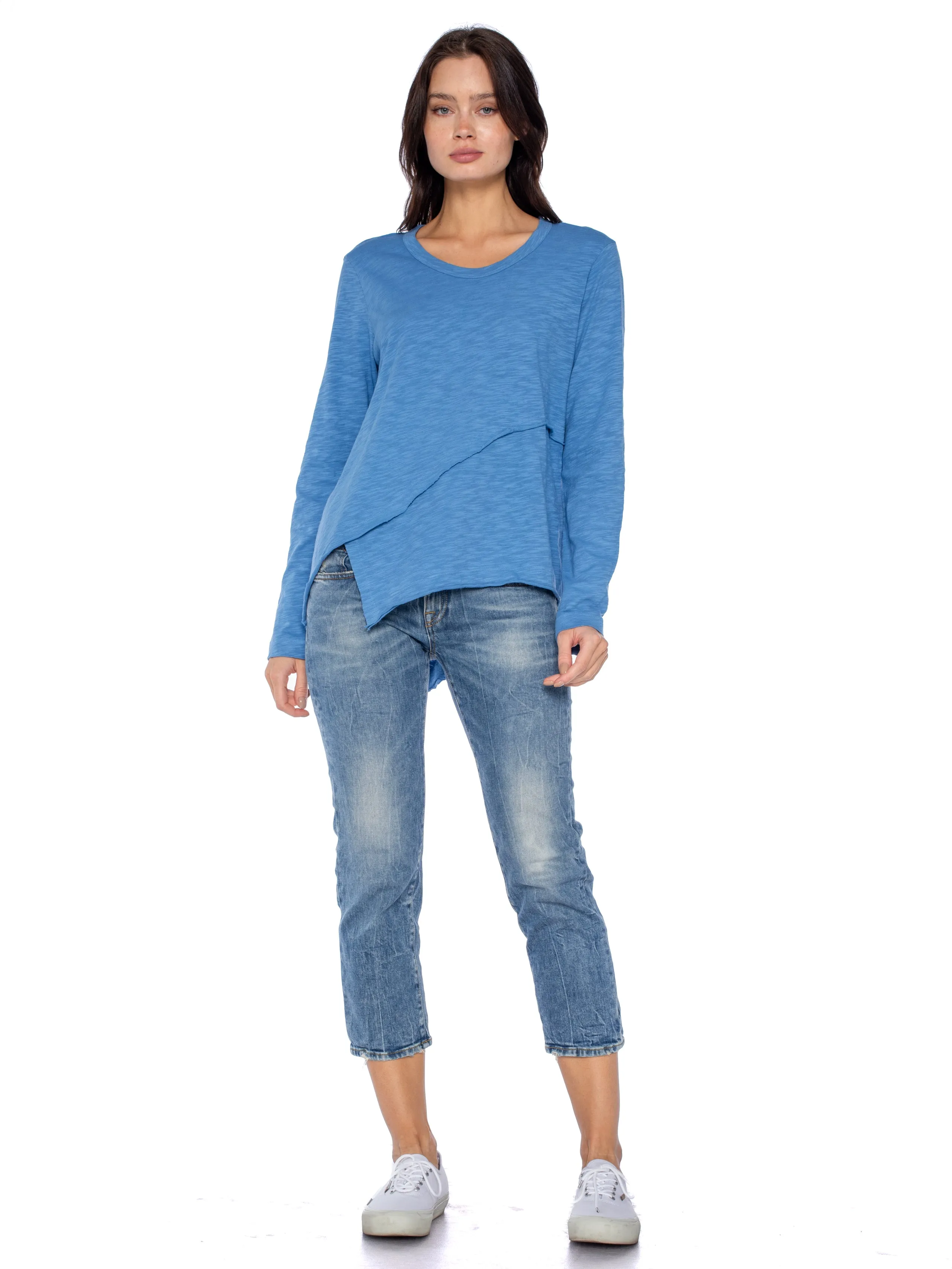 Crew Long Sleeve Easy Crossover Raw Hem Top