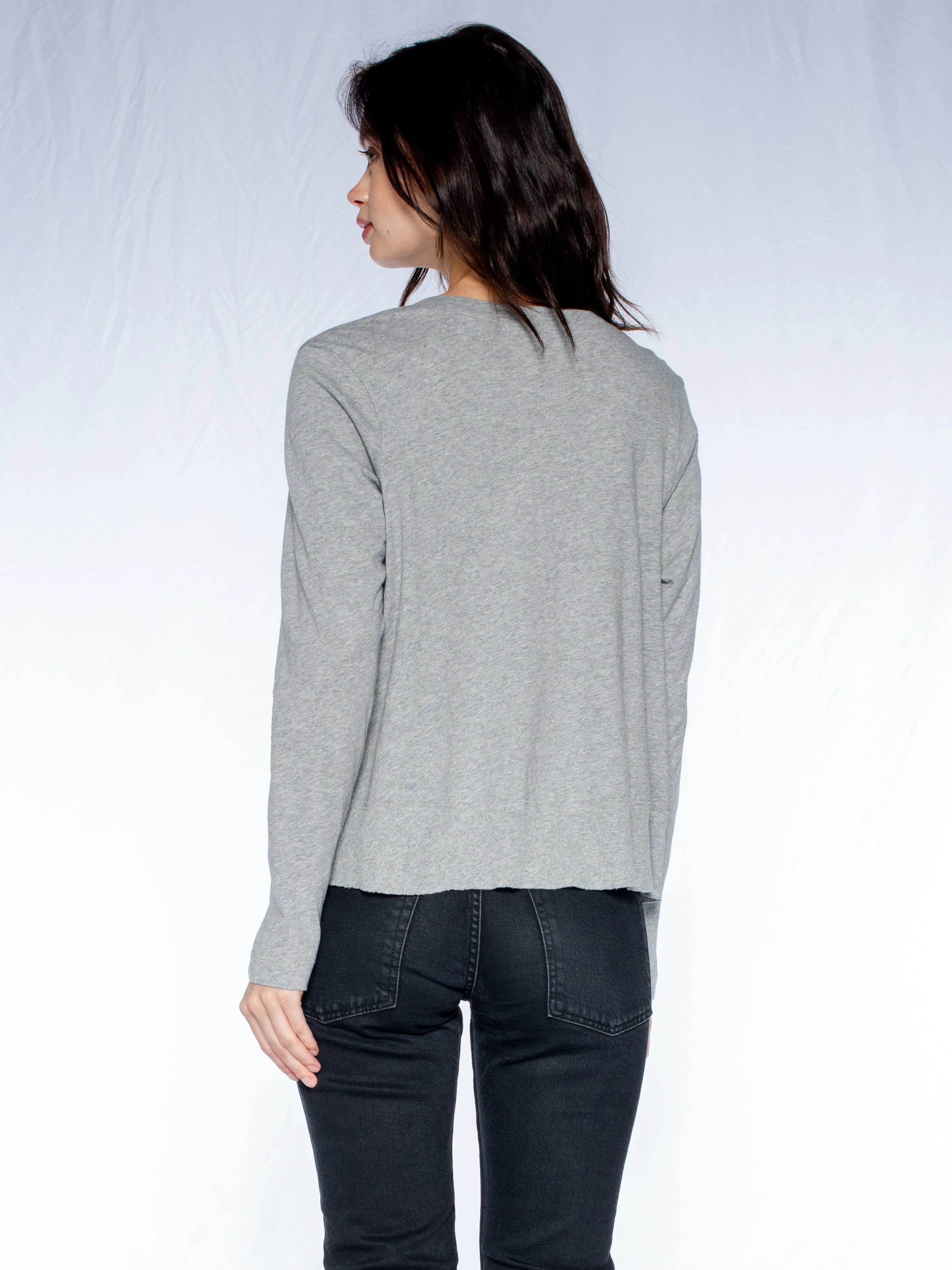 Crew L/S Slub Trapeze Tee Raw Rib Hem Detail