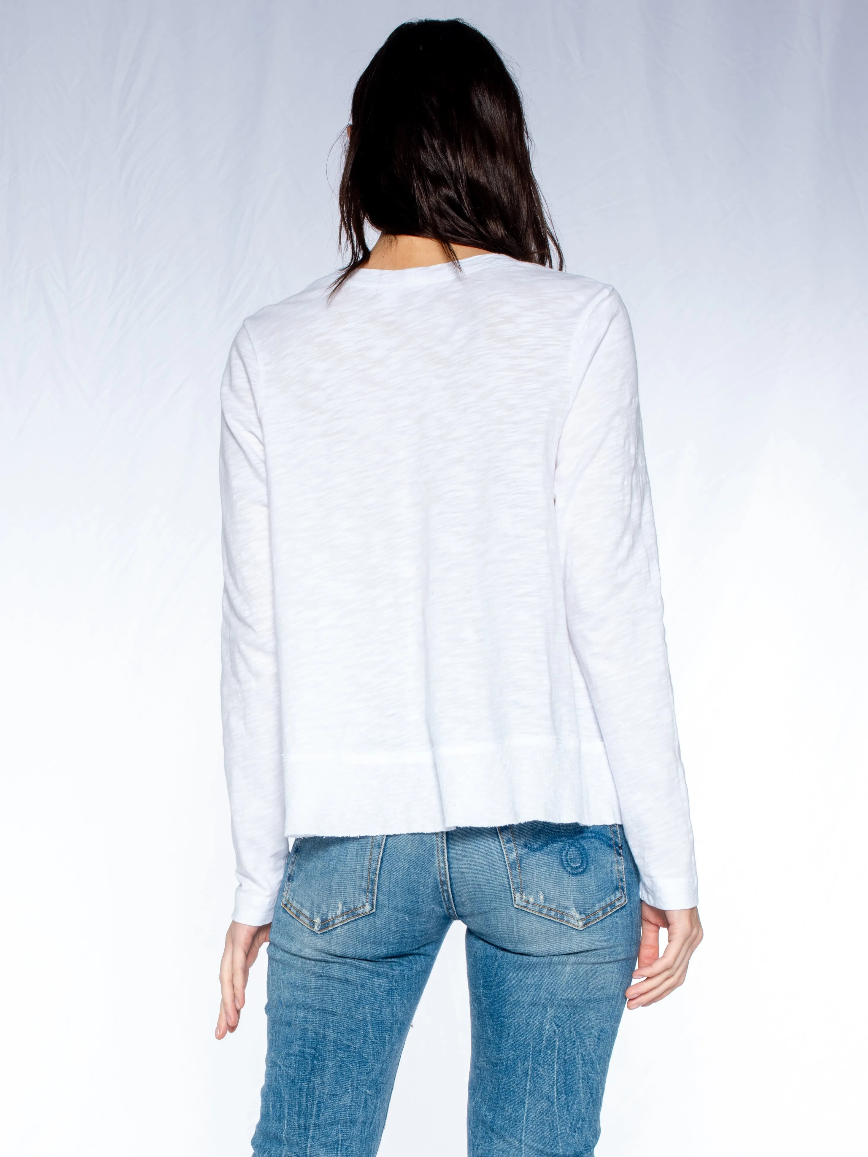 Crew L/S Slub Trapeze Tee Raw Rib Hem Detail