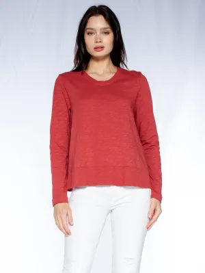 Crew L/S Slub Trapeze Tee Raw Rib Hem Detail
