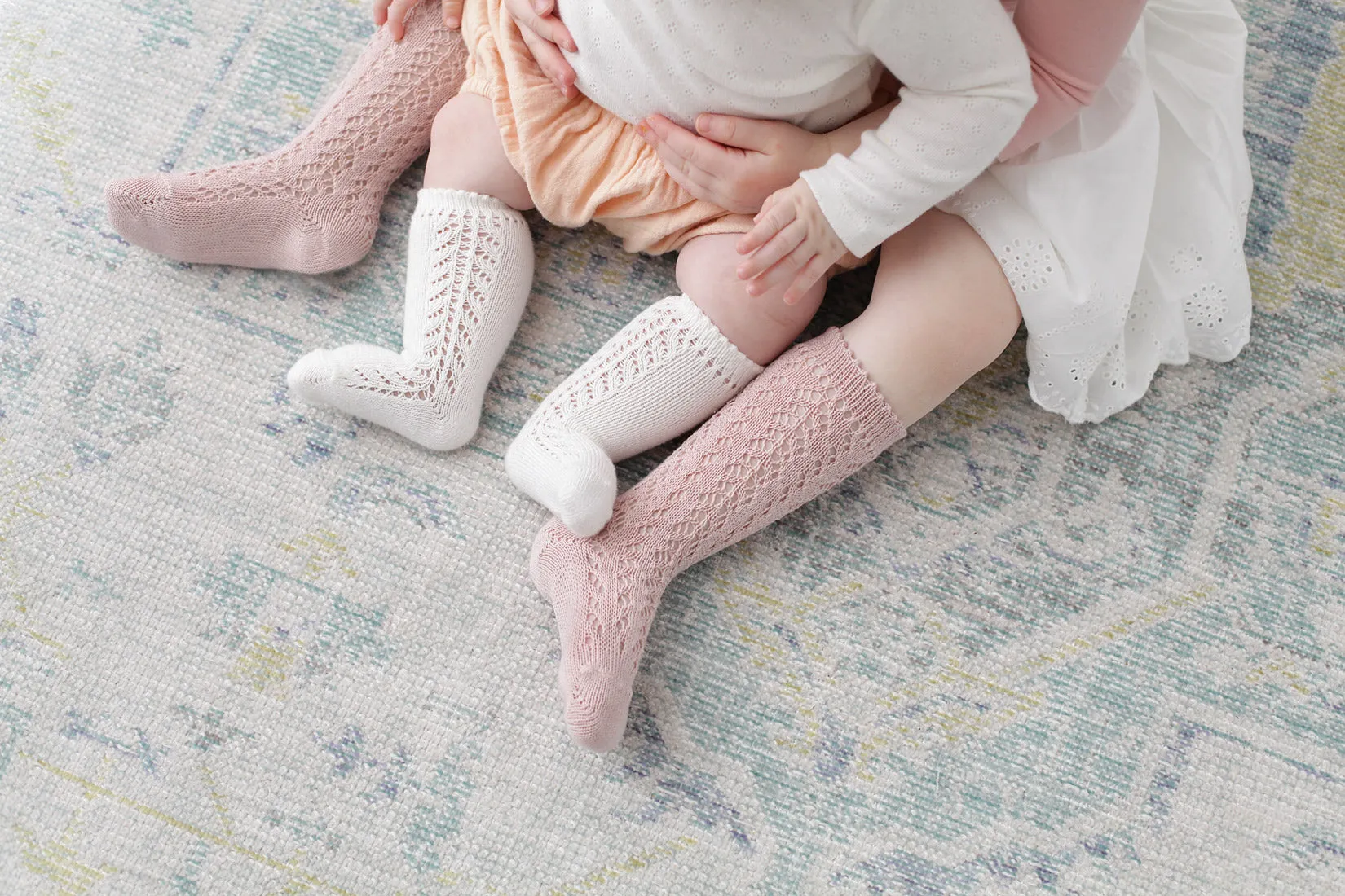 Crochet Folklore Knee Socks, Vintage Rose