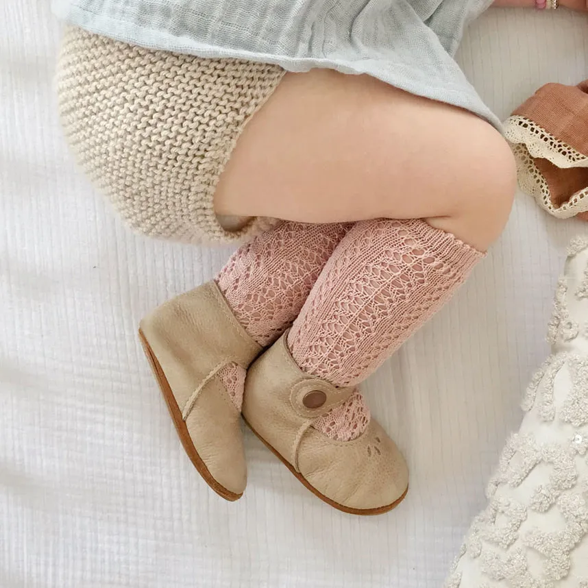 Crochet Folklore Knee Socks, Vintage Rose
