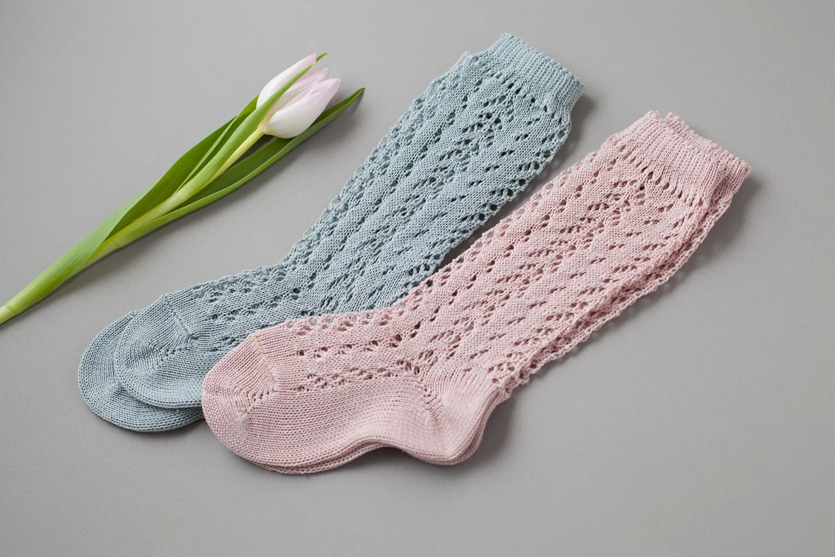 Crochet Folklore Knee Socks, Vintage Rose