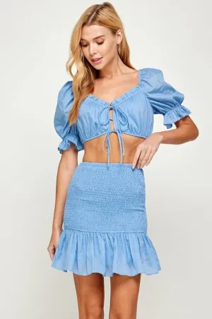 Crop Top with Smocked Skirt Set