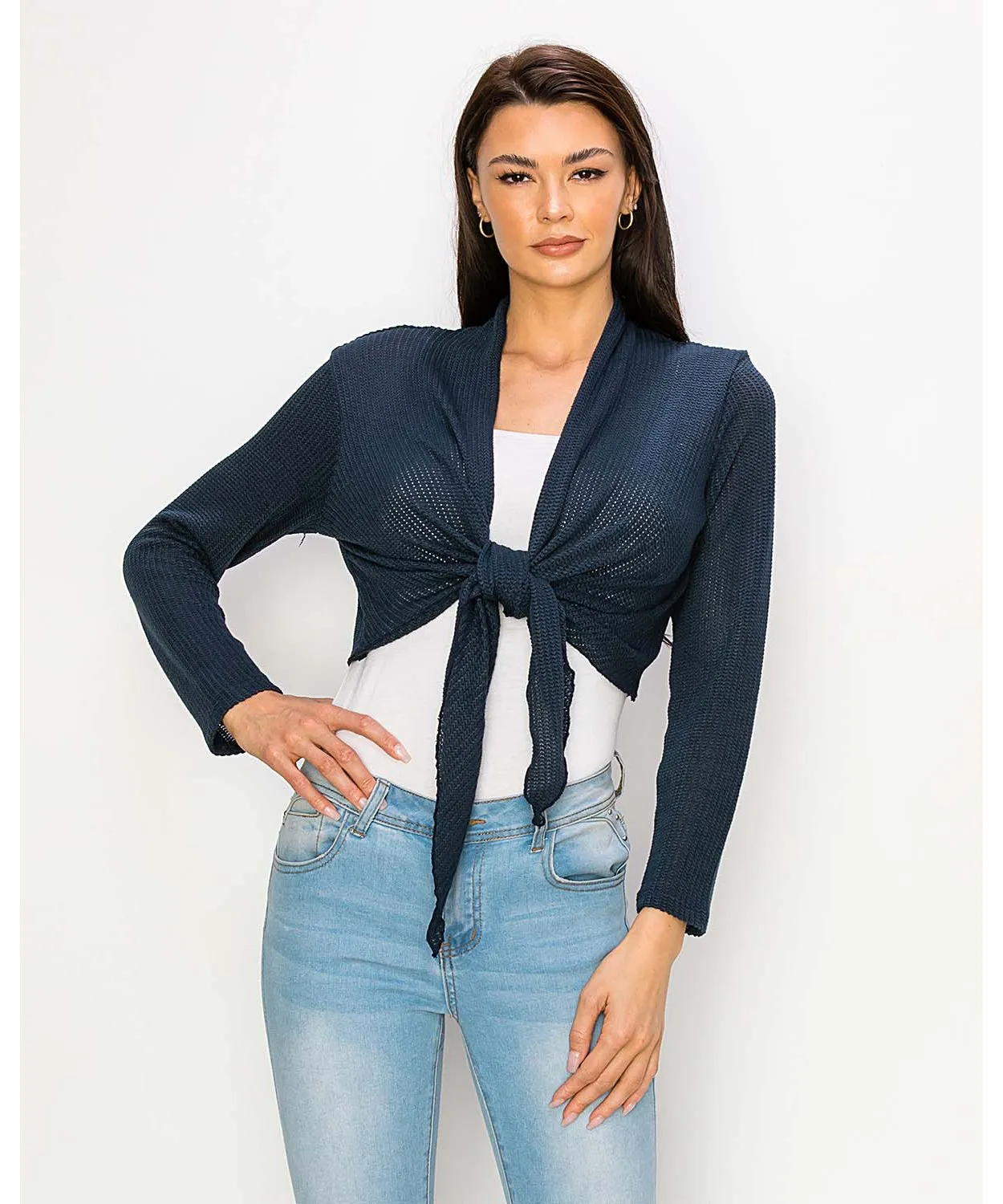 Cropped Tie Front Jacket