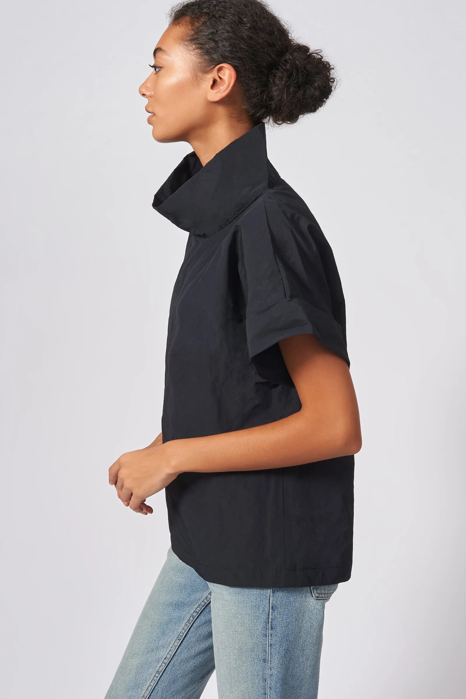 Cuffed Kimono Tee - Black Cotton/Nylon