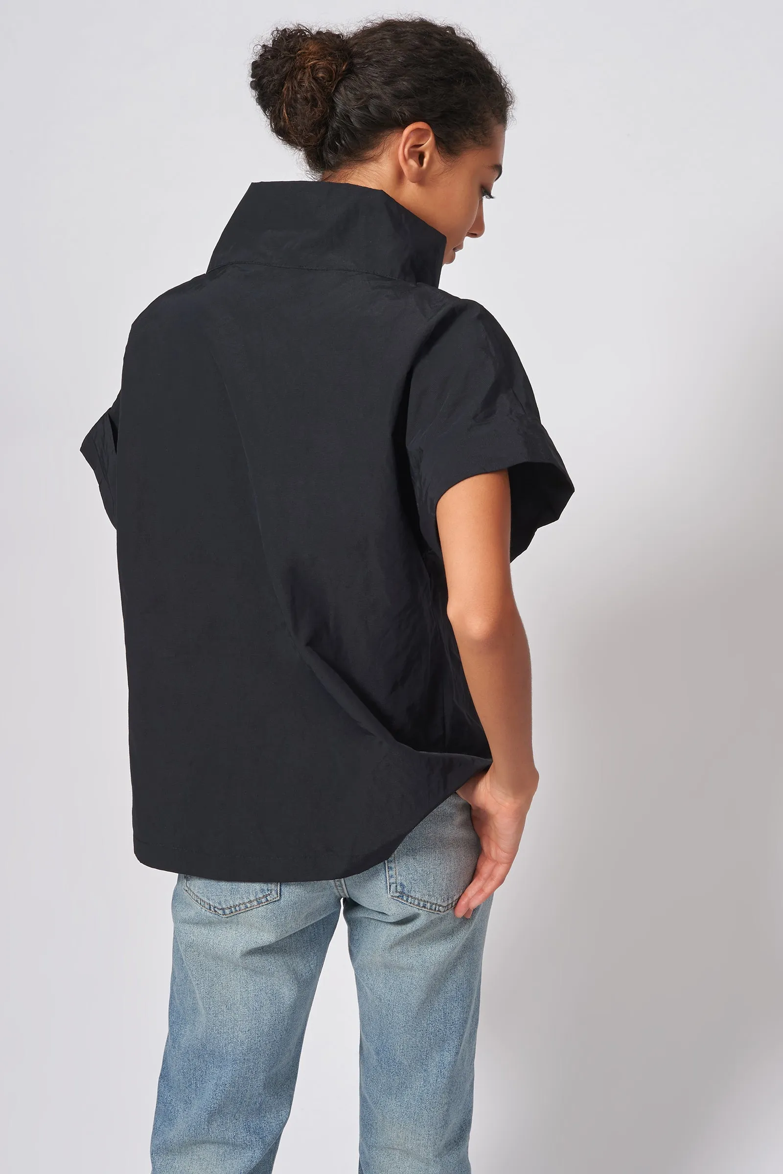 Cuffed Kimono Tee - Black Cotton/Nylon