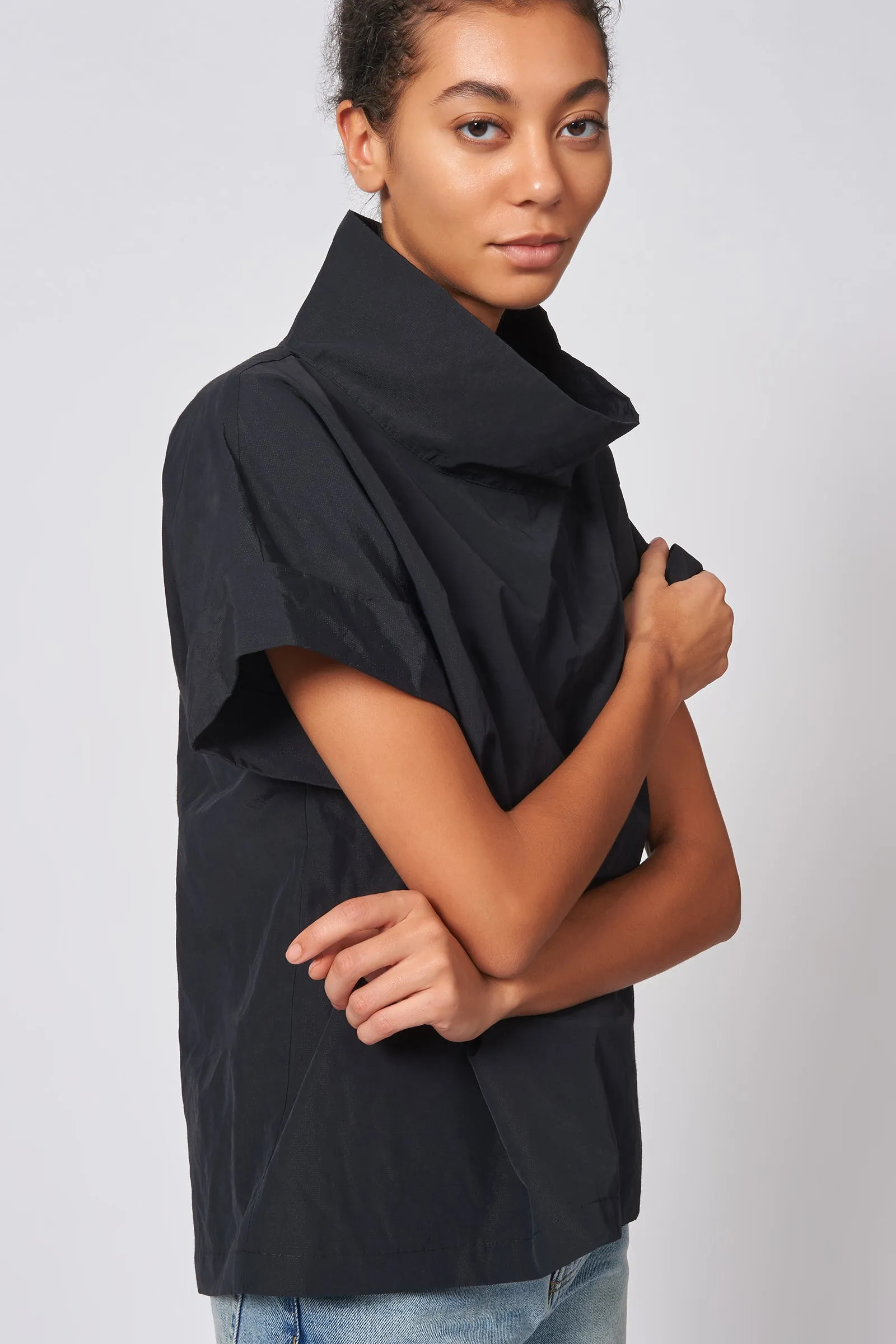 Cuffed Kimono Tee - Black Cotton/Nylon