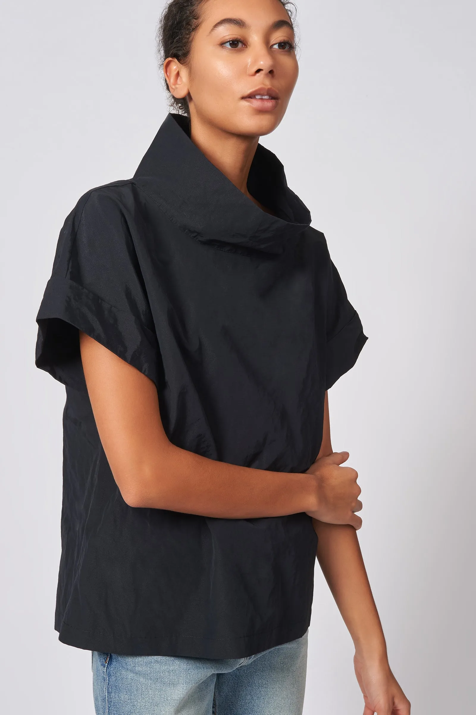 Cuffed Kimono Tee - Black Cotton/Nylon