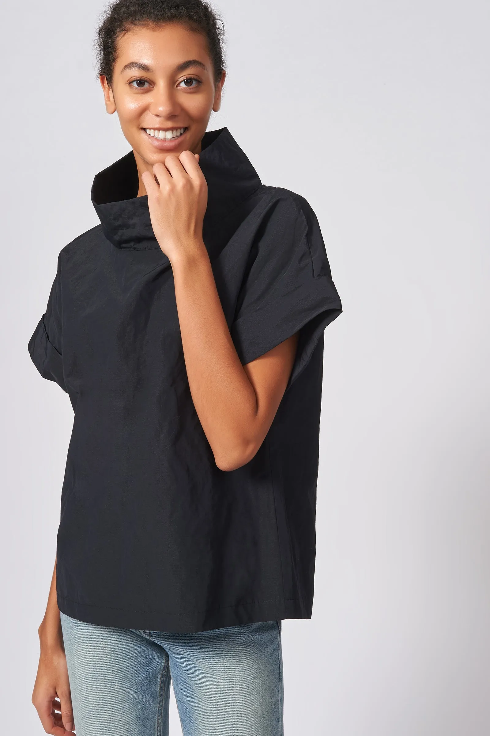 Cuffed Kimono Tee - Black Cotton/Nylon