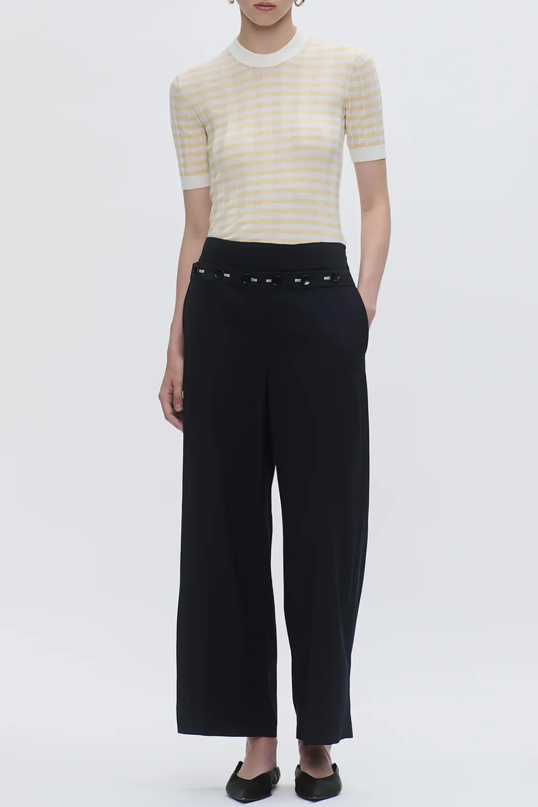 Deeda Crewneck | Yellow W/ Ivory Stripes