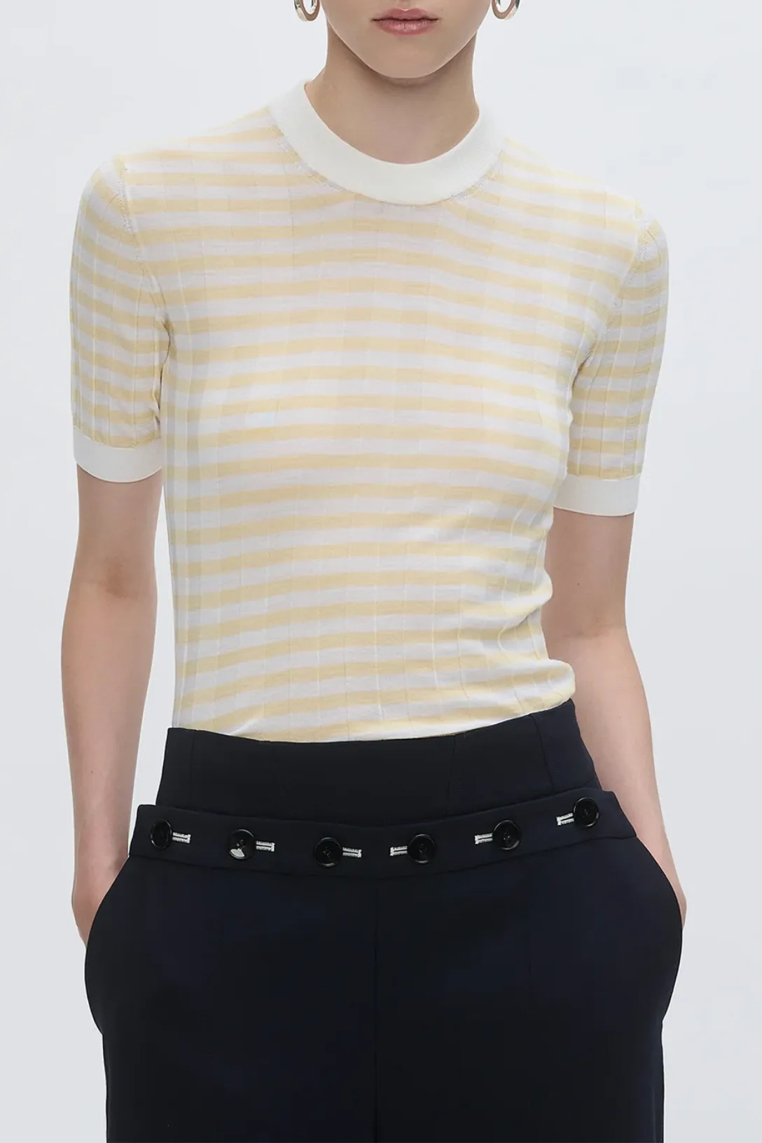 Deeda Crewneck | Yellow W/ Ivory Stripes