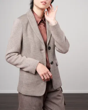 double wool blazer with knit sleeves - hazel grey melange