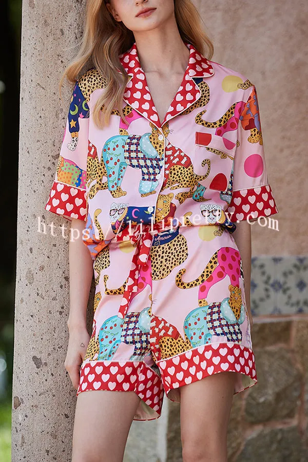 Dressing Leopard Print Home Shorts Two-piece Set