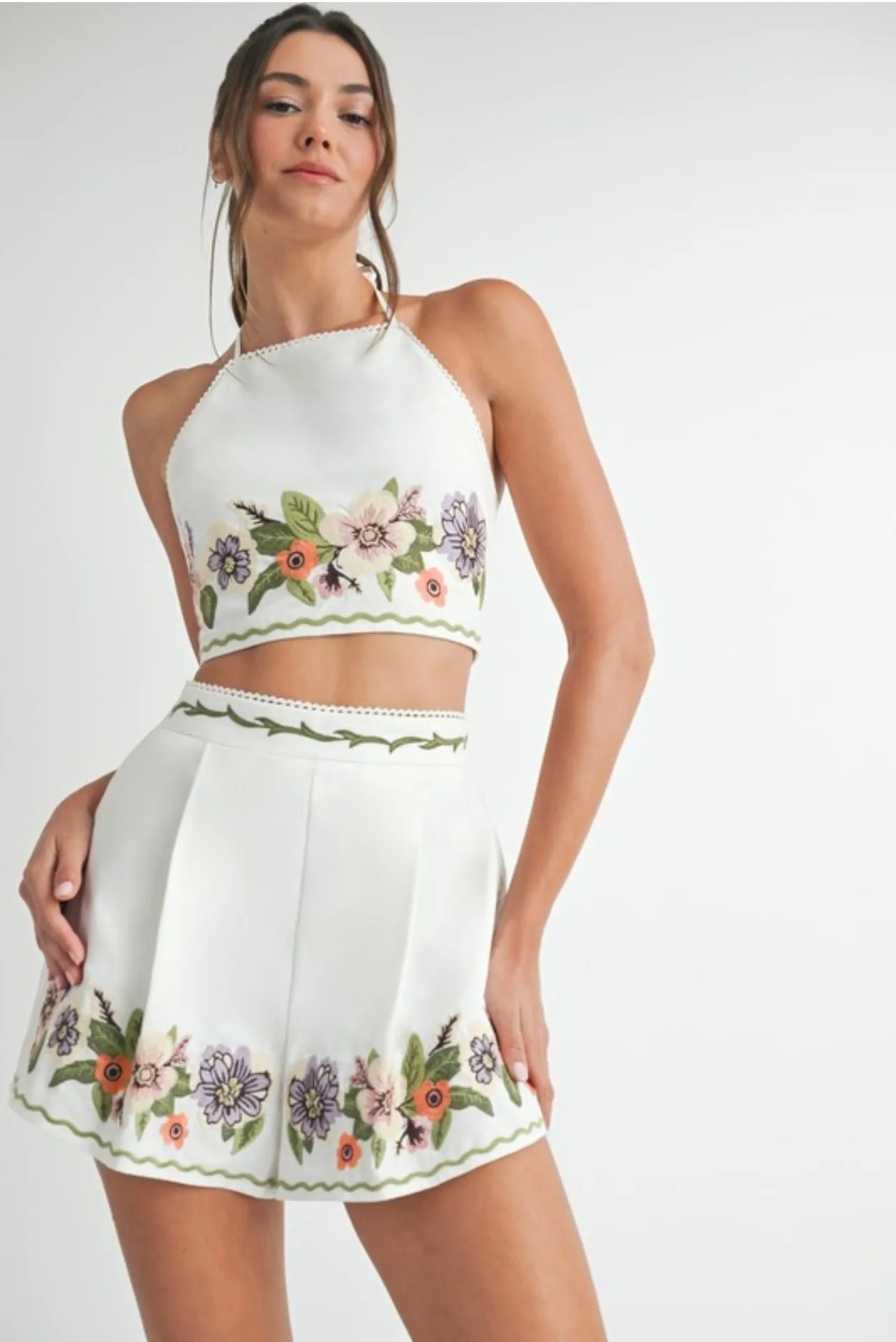 EMBROIDERY FLOWER SHORT SET