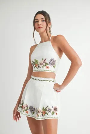 EMBROIDERY FLOWER SHORT SET