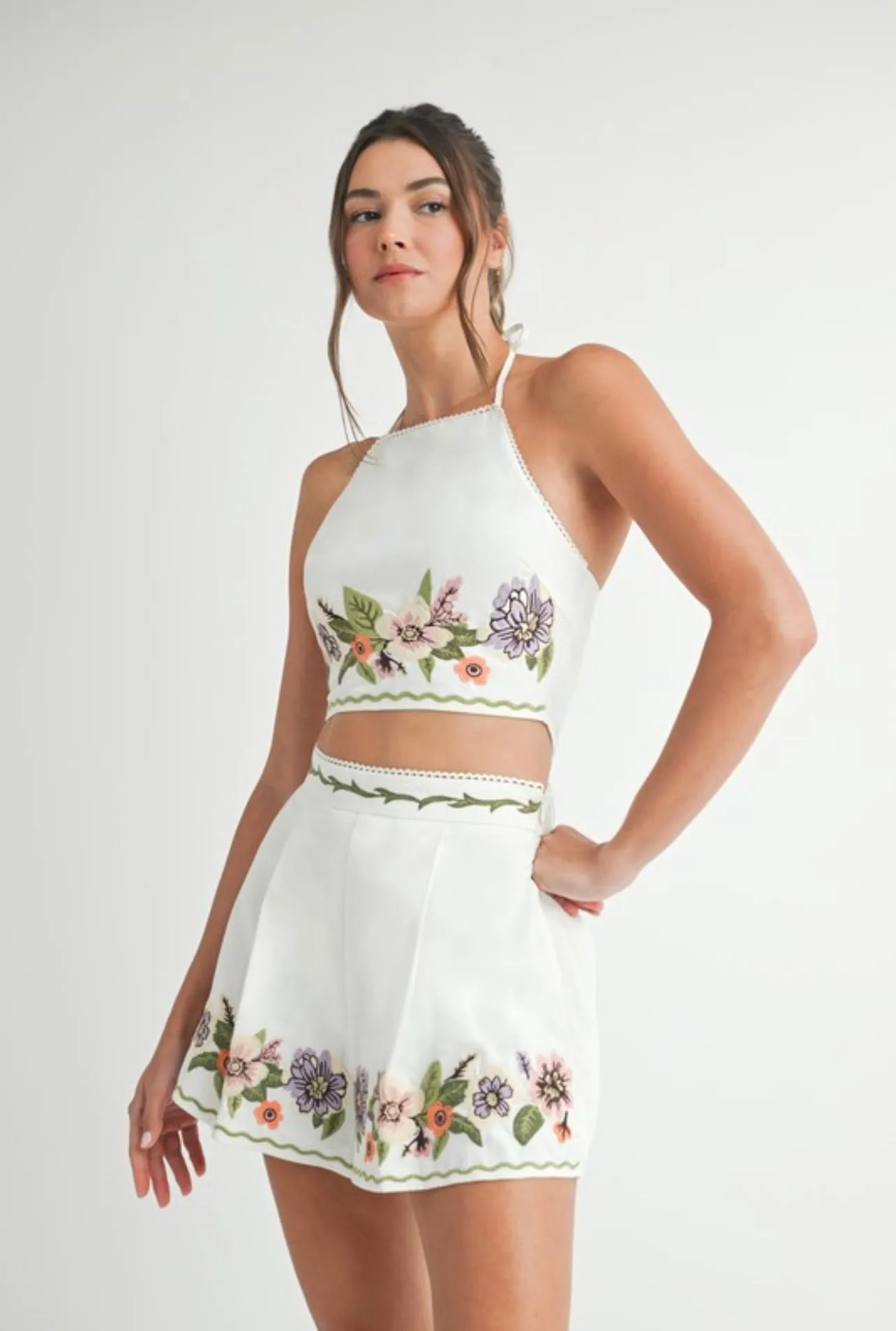 EMBROIDERY FLOWER SHORT SET
