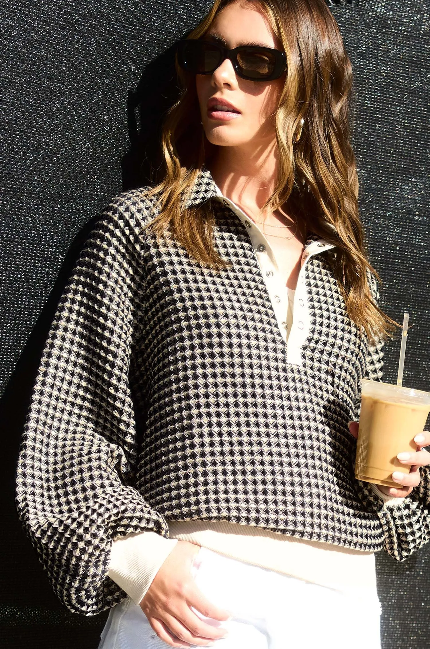 Emmy Oversized Two Tone Textured Top - Black