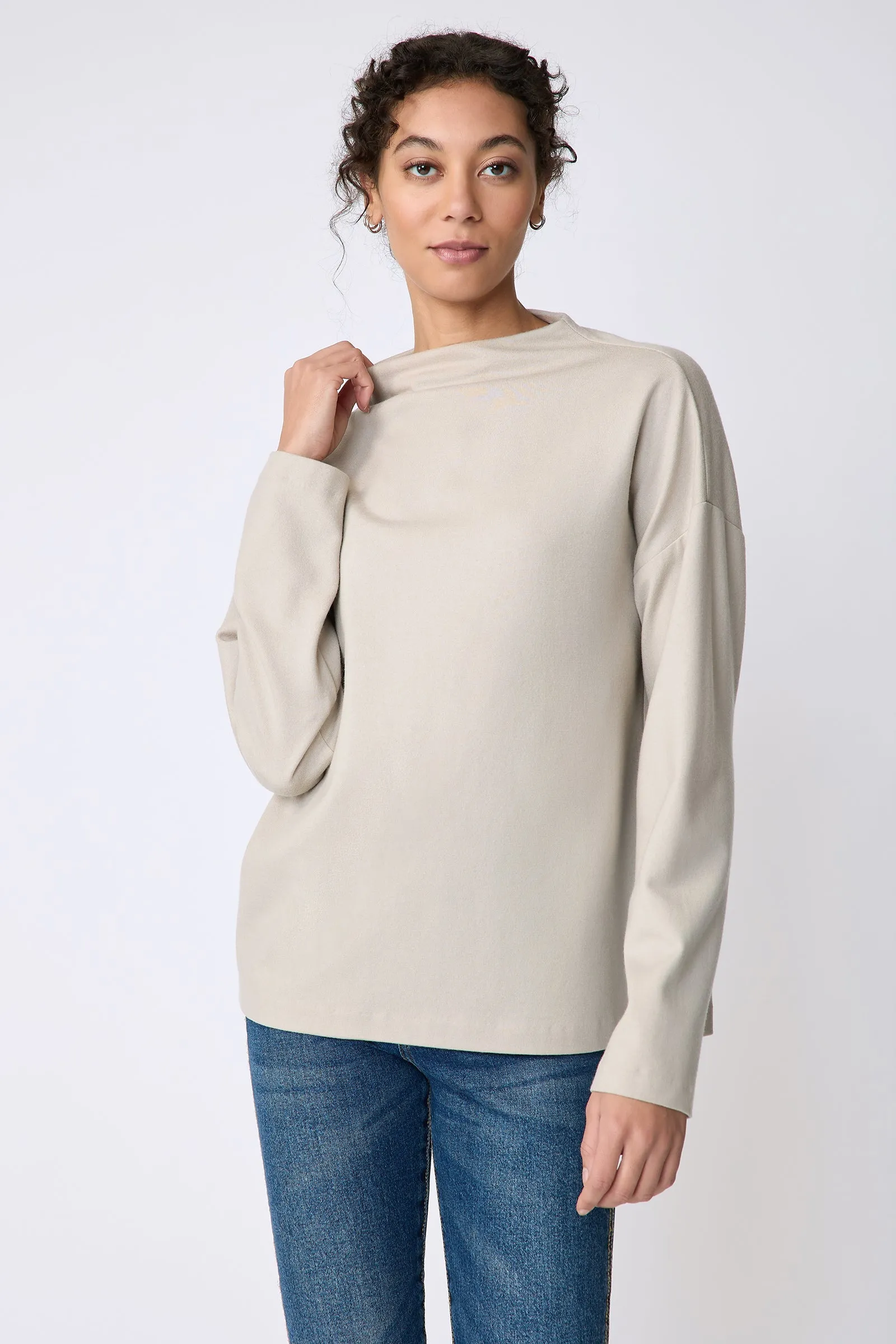 Ethel Mock Funnelneck Top - Mink Felted Jersey
