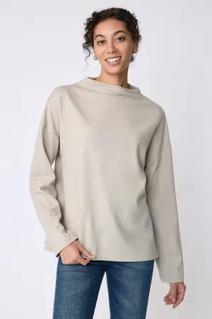Ethel Mock Funnelneck Top - Mink Felted Jersey