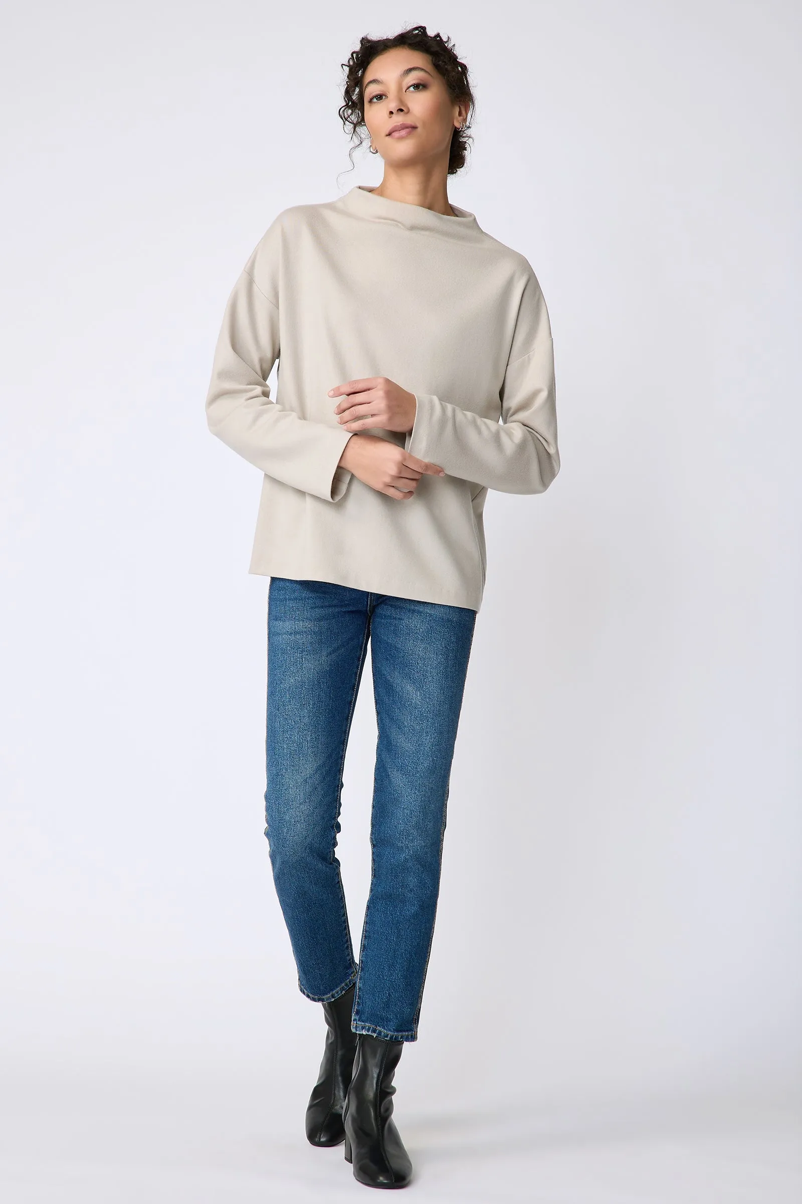 Ethel Mock Funnelneck Top - Mink Felted Jersey