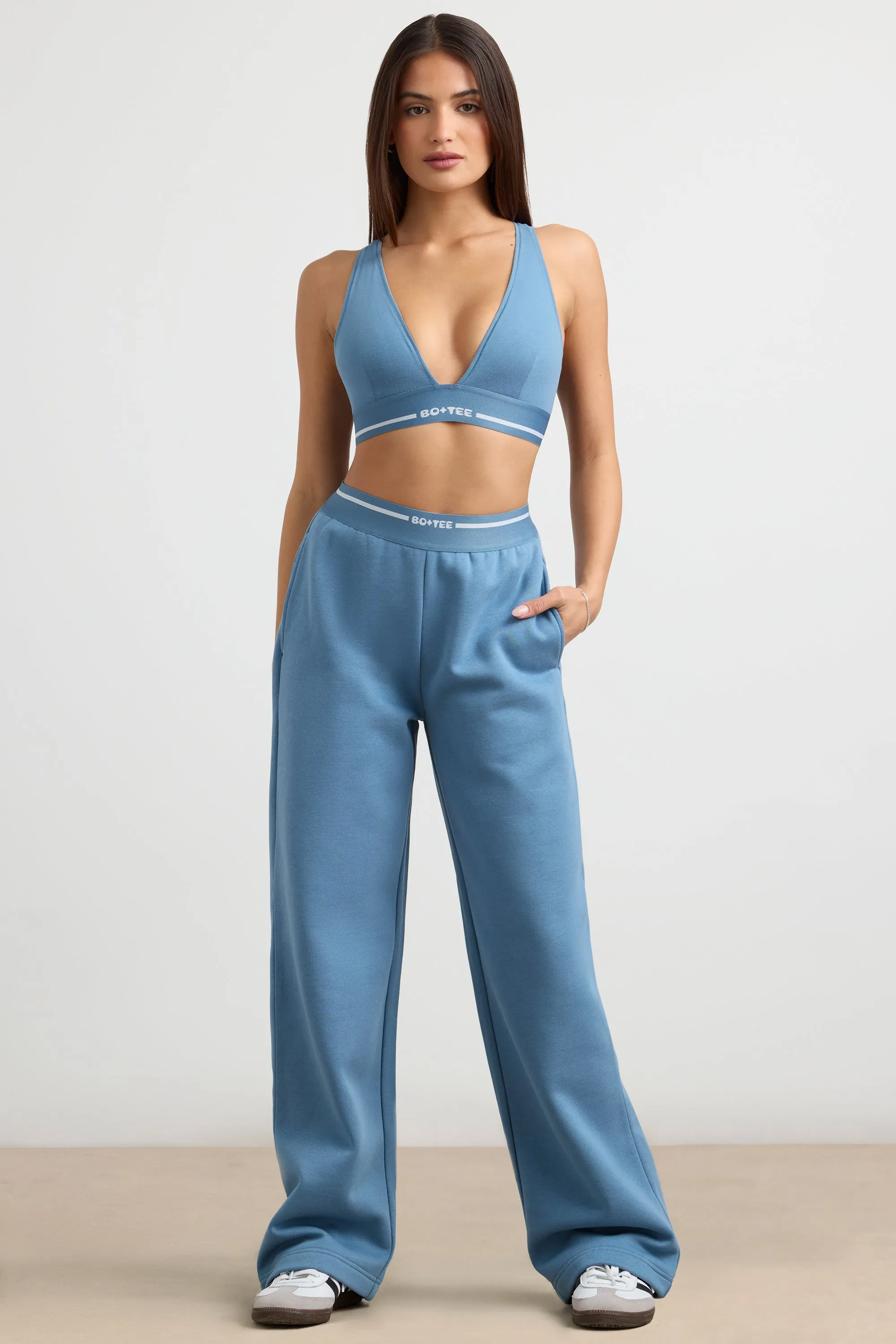 Fluid - Petite High-Waist Straight-Leg Joggers in Steel Blue