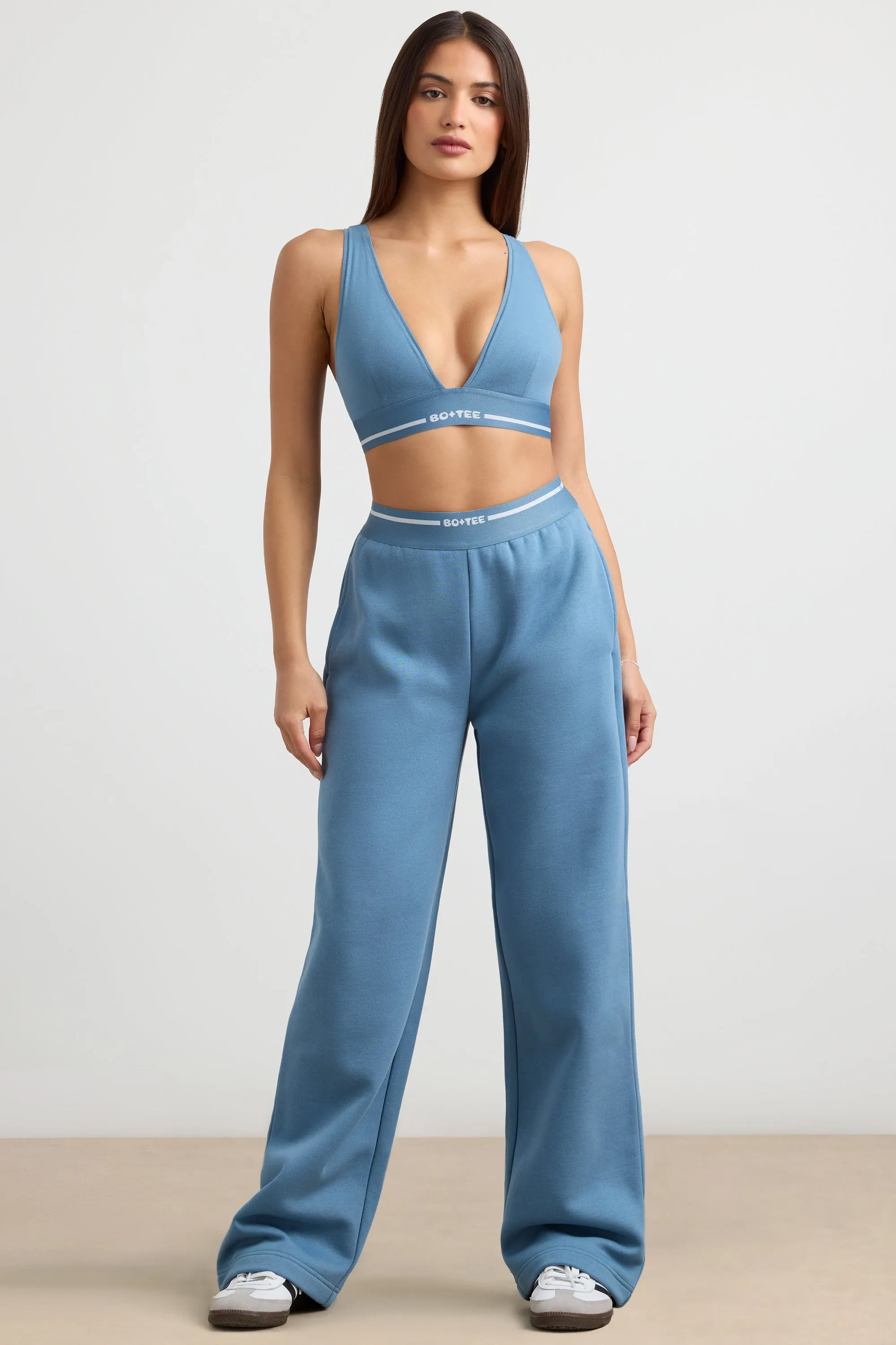 Fluid - Petite High-Waist Straight-Leg Joggers in Steel Blue
