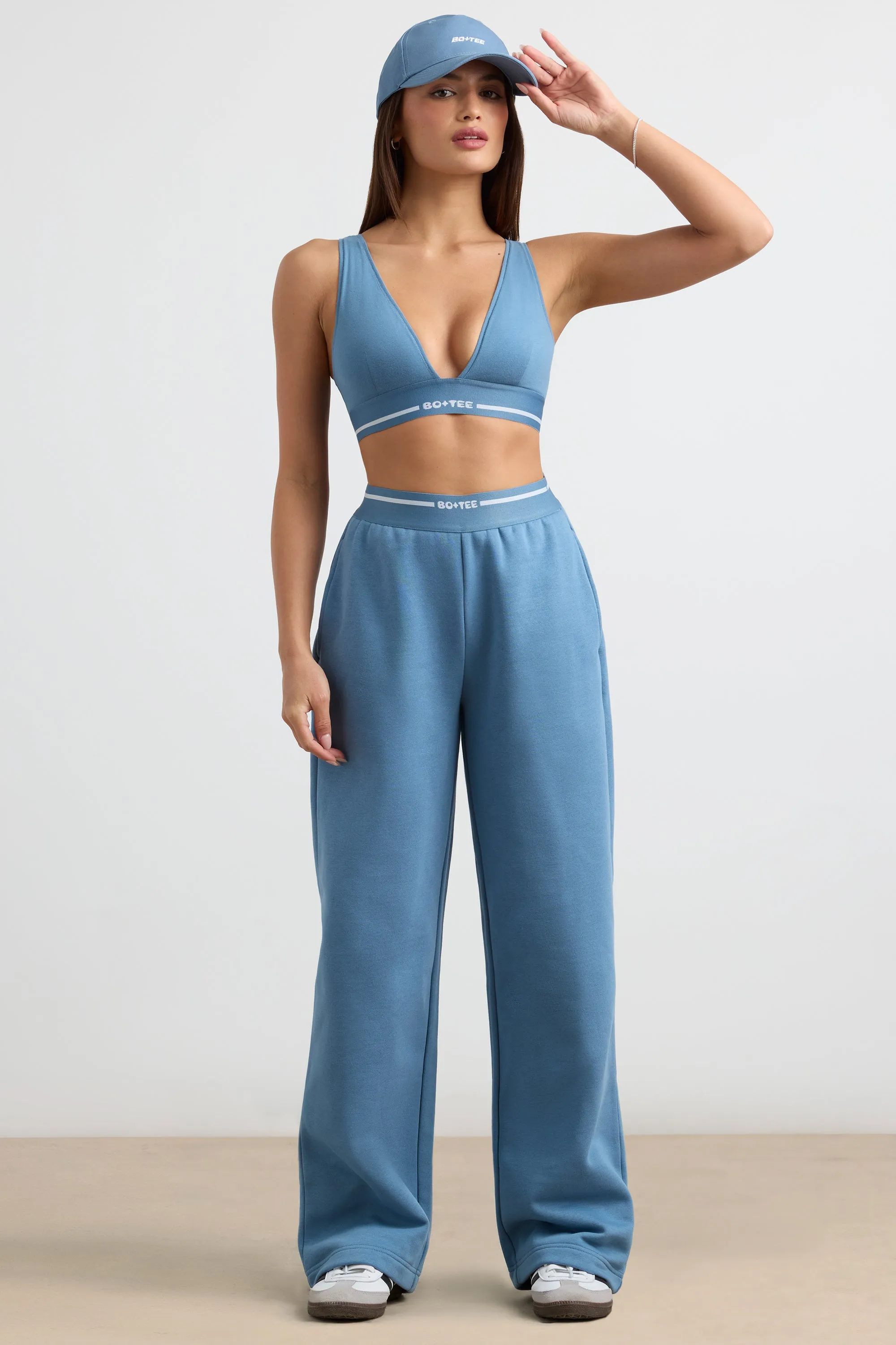 Fluid - Petite High-Waist Straight-Leg Joggers in Steel Blue