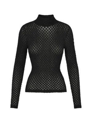 Frame Mesh Lace Turtleneck in Noir