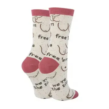 Free 'em - Women's Funny Saying Cotton Crew Socks -Oooh Yeah / Sock It Up