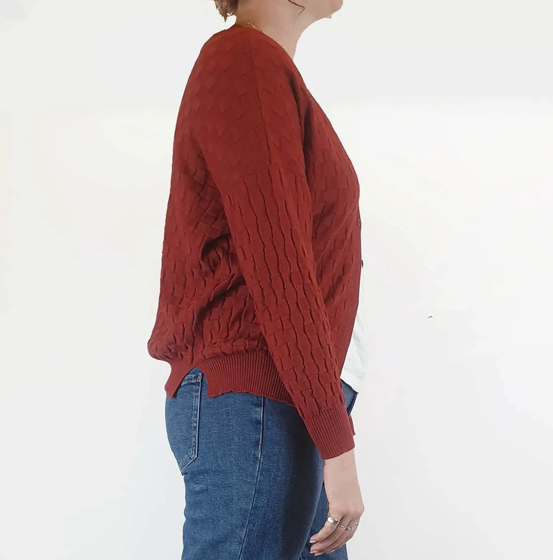 FROM red 100% merino wool criss cross knit cardigan size 12