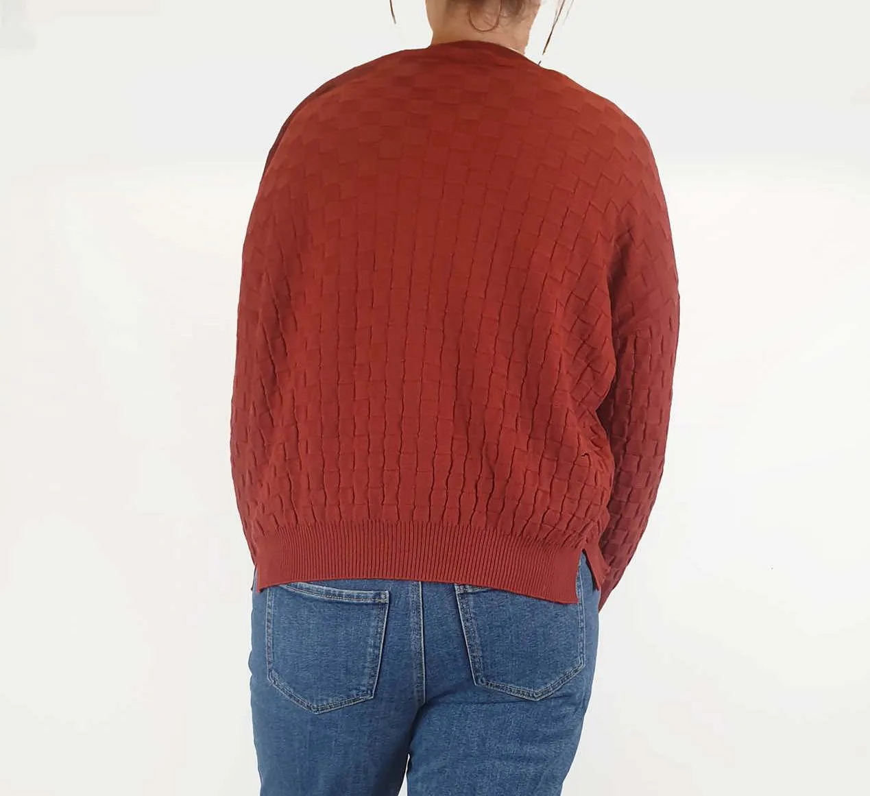 FROM red 100% merino wool criss cross knit cardigan size 12