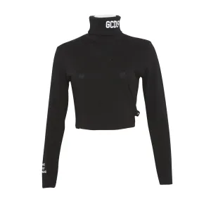 GCDS CROPPED BLACK TURTLENECK TOP