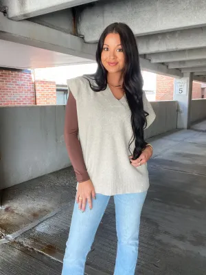 GOOD TERMS OVERSIZED SWEATER VEST-OATMEAL