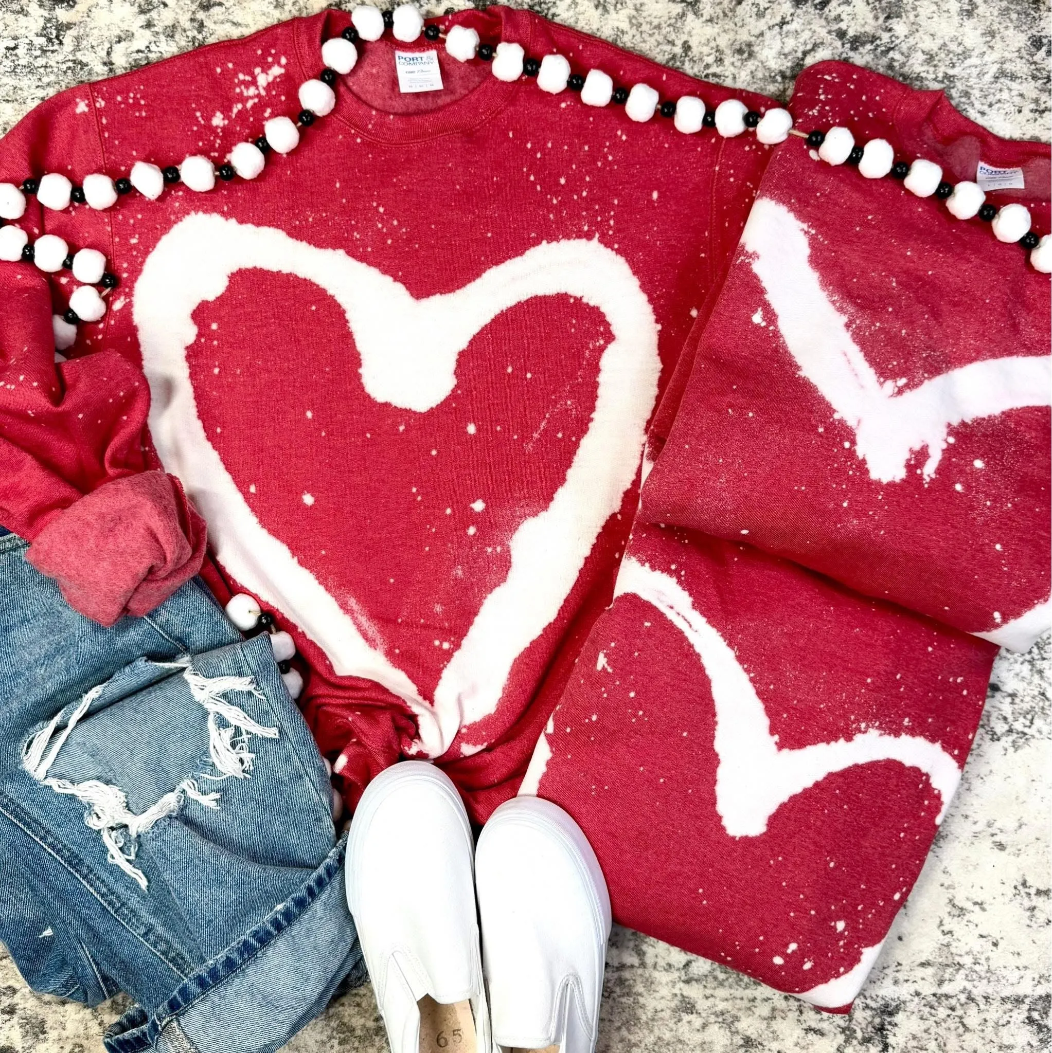Graffiti Heart Bleached Heather Red Sweatshirt