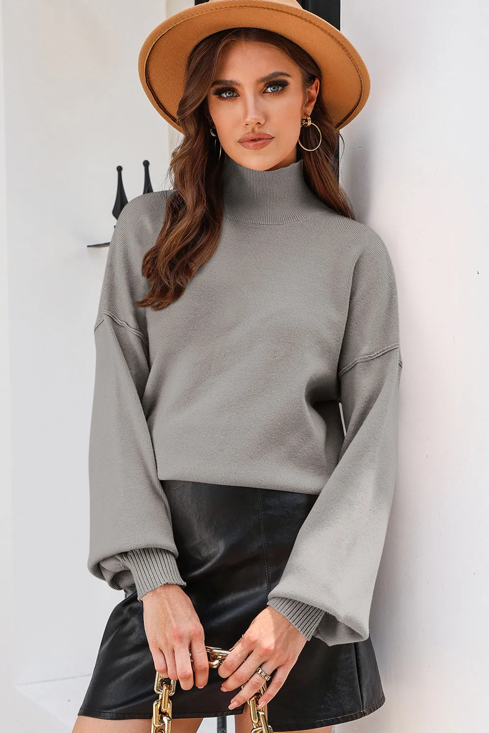 Gray Noah Ribbed Knit Turtleneck Sweater - Blue